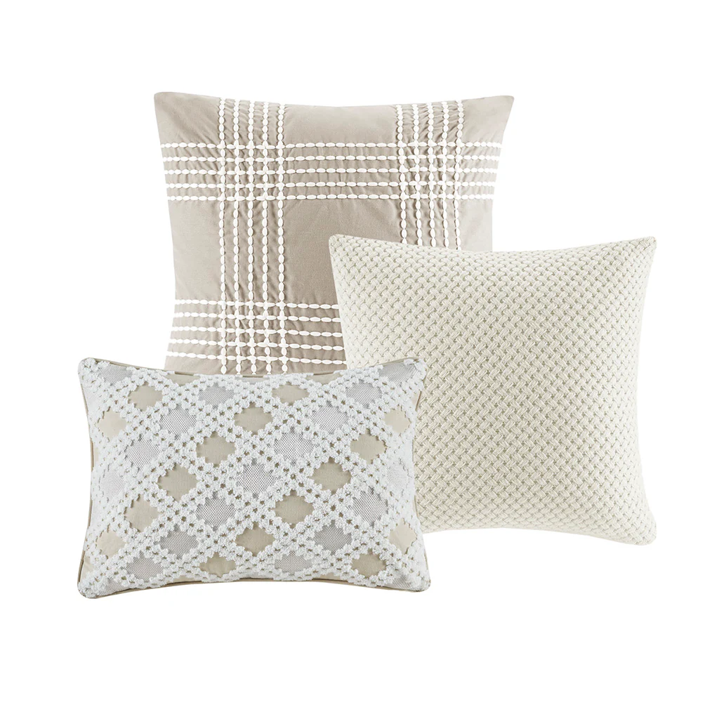 Essence Oversized Cotton Clipped Jacquard Comforter Set with Euro Shams and Throw Pillows - Image 63