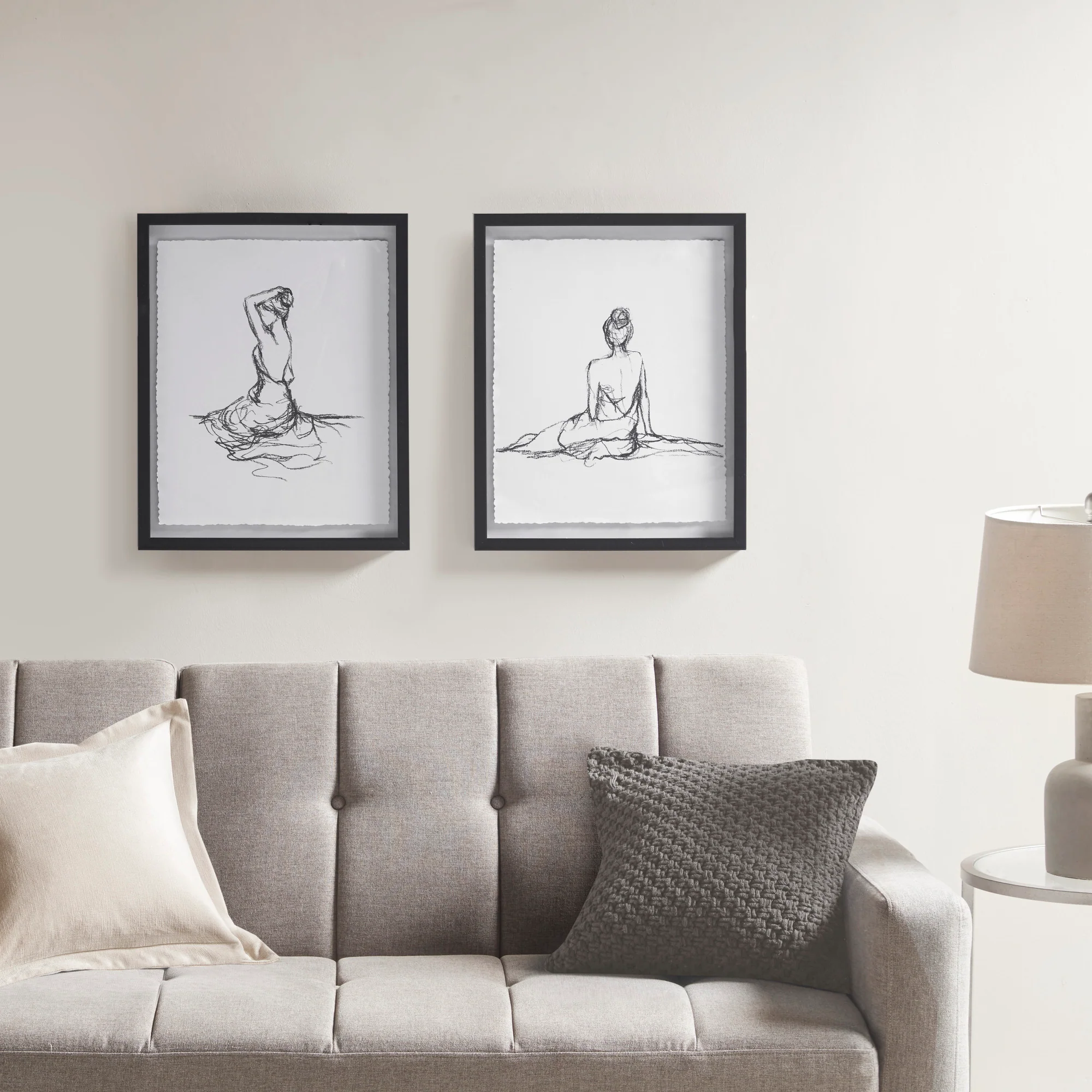 Feminine Figures Sketch 2-Piece Framed Glass and Matted Wall Art Set