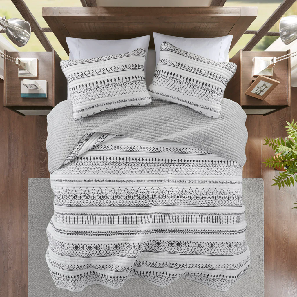 Fraser 3-Piece Printed Microfiber Seersucker Quilt Set - Image 3