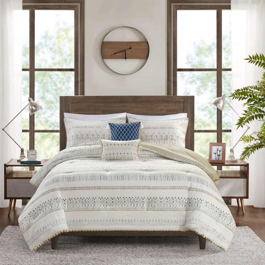 Fraser 5-Piece Printed Seersucker Comforter Set with Throw Pillows - Image 5