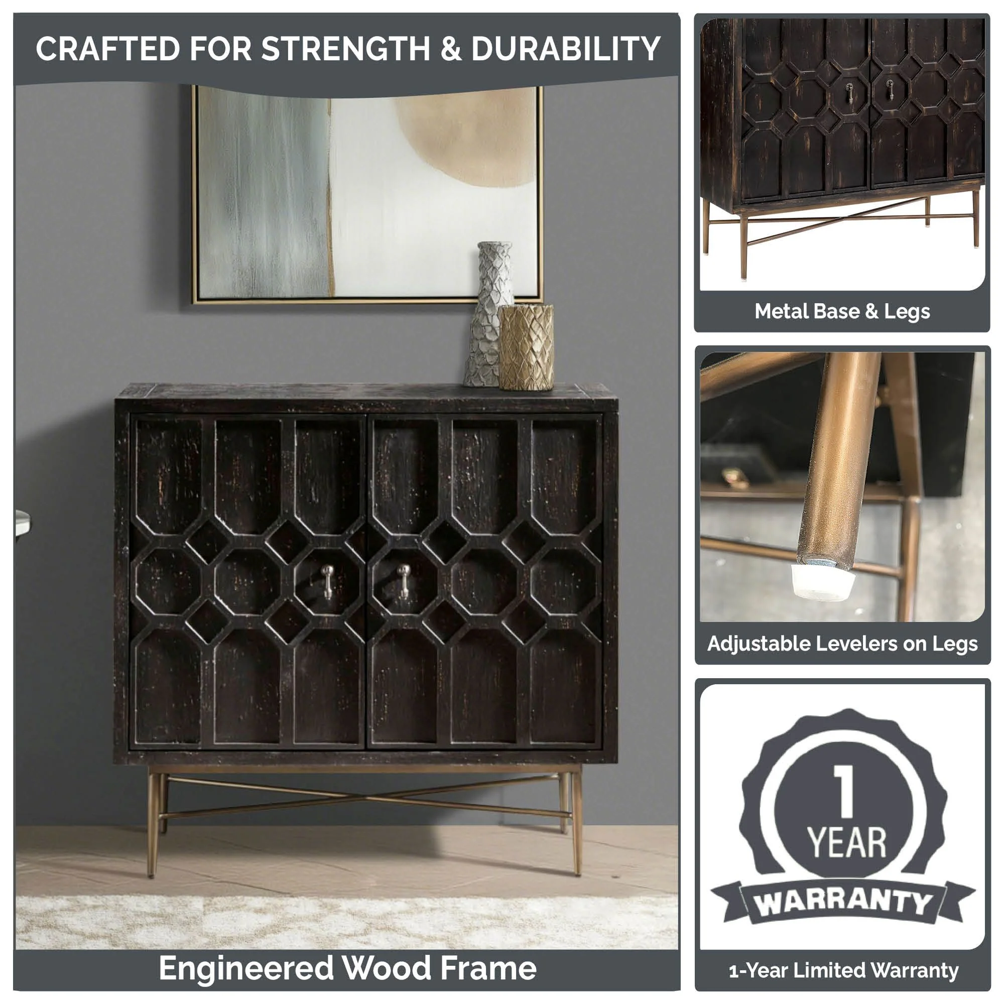 Hanley Honeycomb 2-door wood storage cabinet - Image 4
