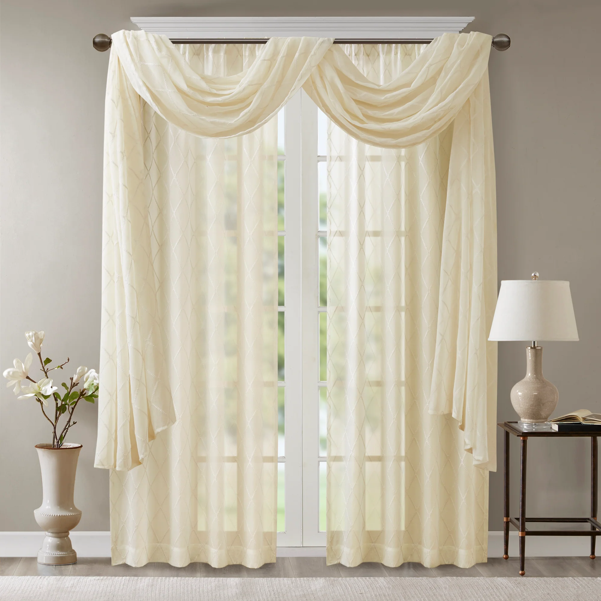 Irina Diamond Sheer Embroidered Waterfall Valance - Image 9