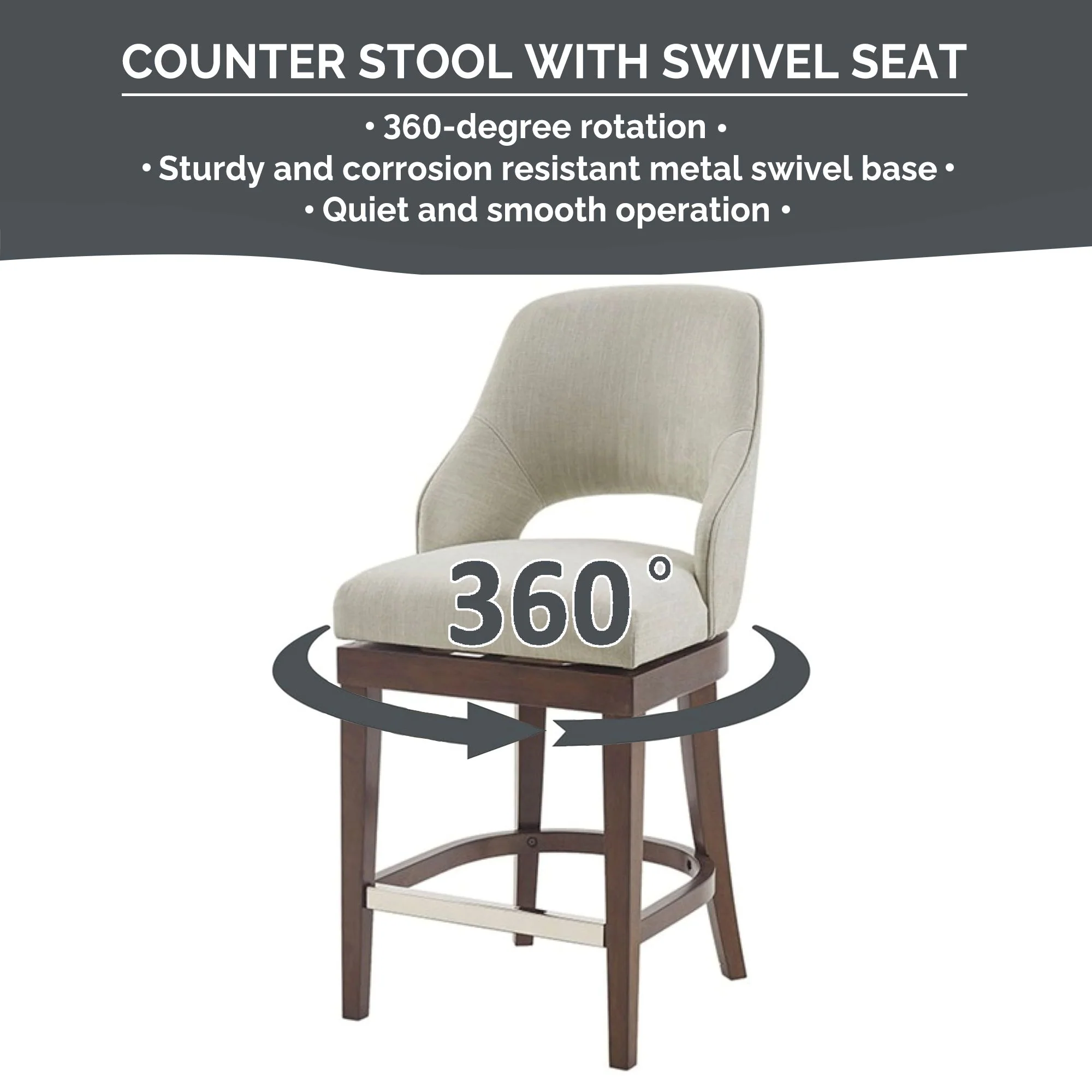 Jillian Upholstered Counter Stool with Cutout Back Design and Swivel Seat - Image 13