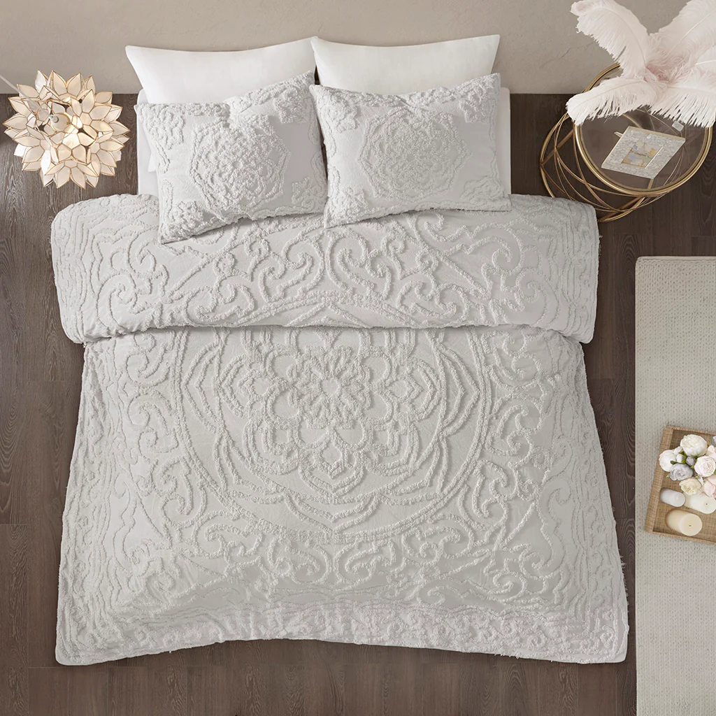 Laetitia 3-Piece Tufted Cotton Chenille Medallion Duvet Cover Set - Image 23