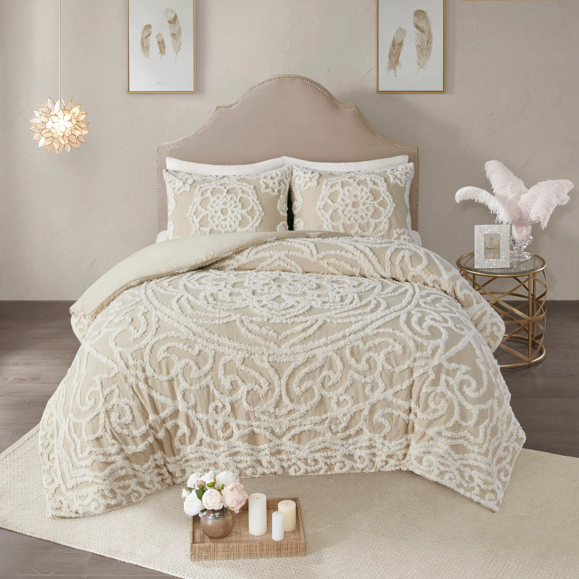 Laetitia 3-Piece Tufted Cotton Chenille Medallion Duvet Cover Set - Image 3