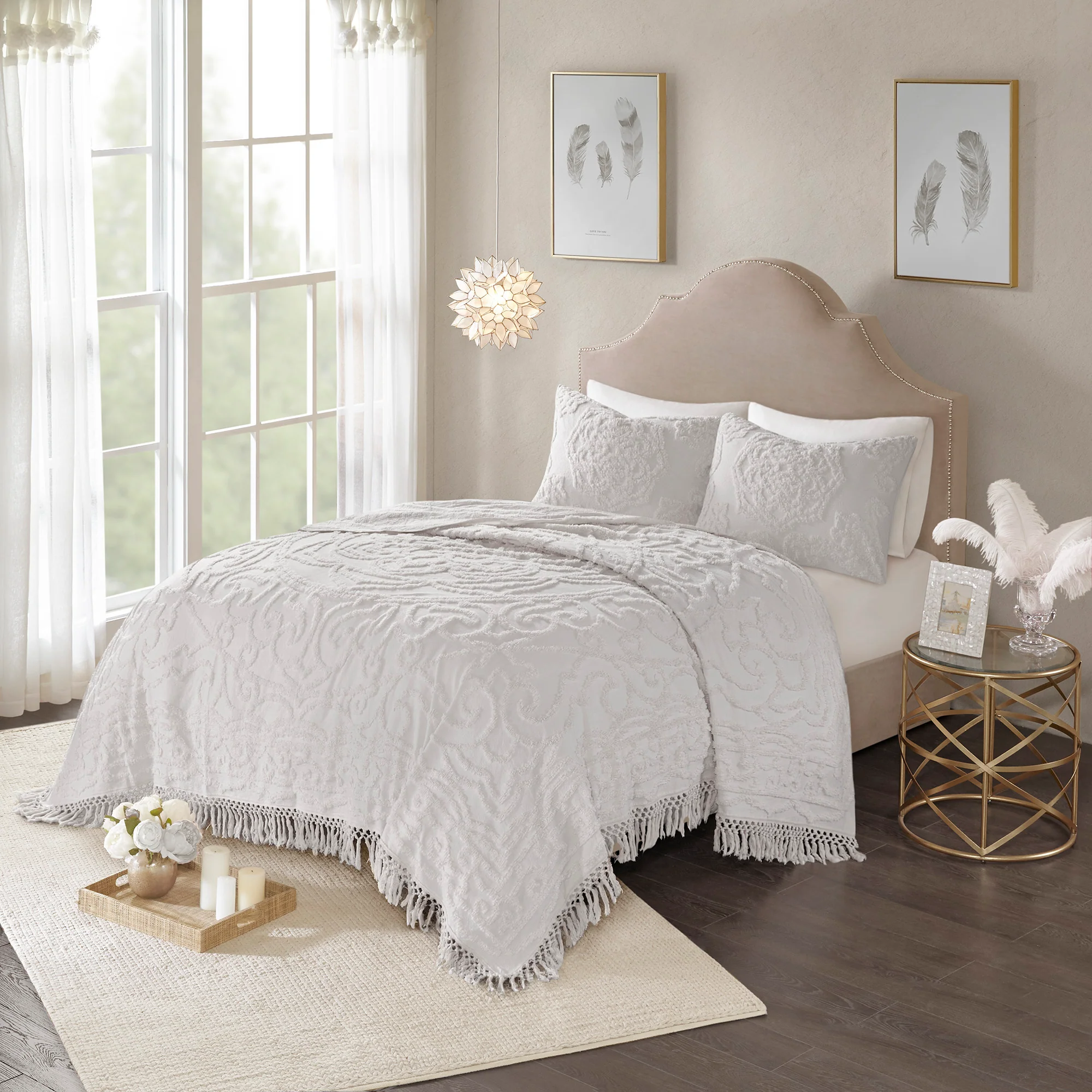 Laetitia Tufted Cotton Chenille Medallion Fringe Coverlet Mini Set - Image 2