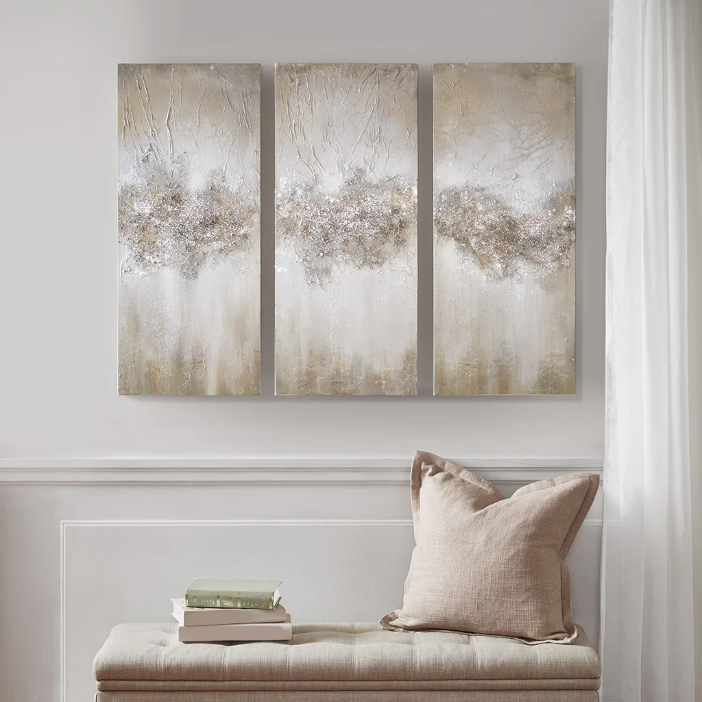 Luminous Heavily Embellished 3-Piece Canvas Wall Art Set - Image 28