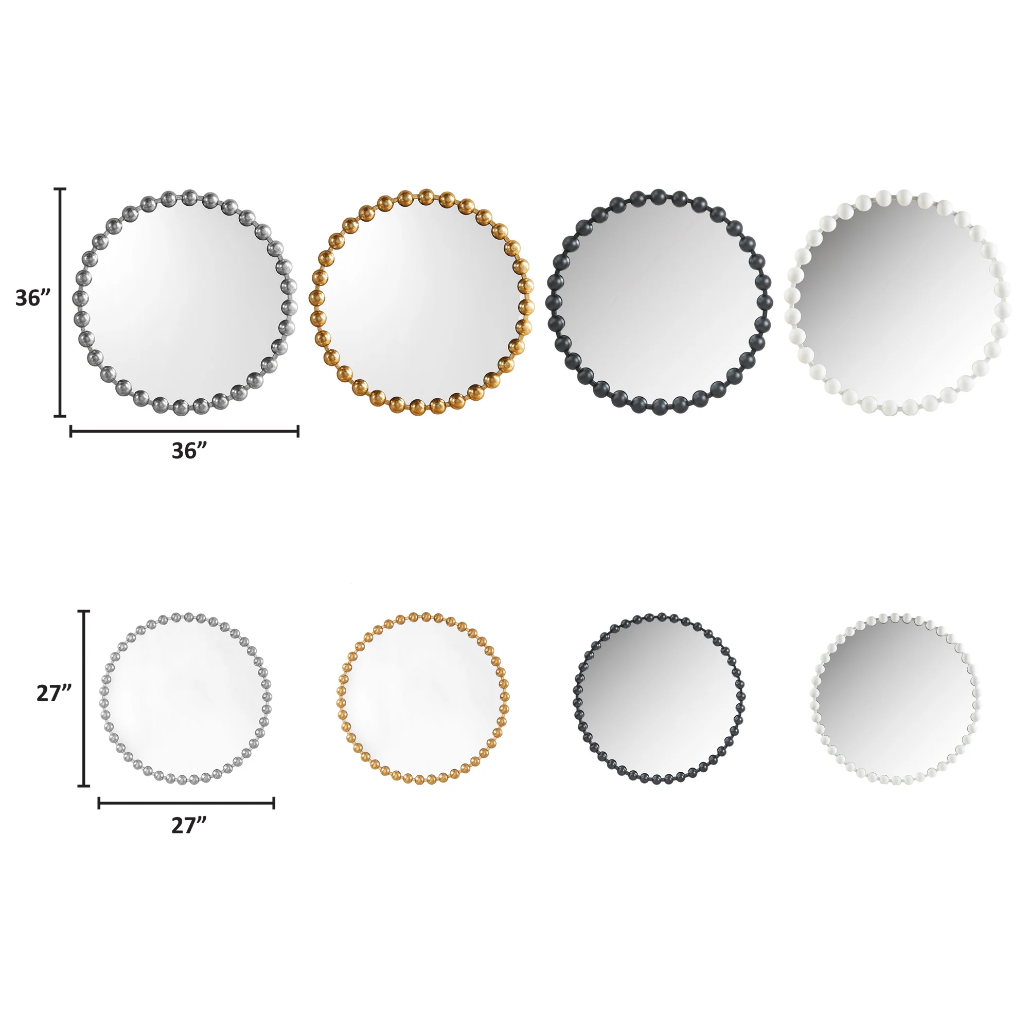 Marlowe 27" Medium Decorative Round Wall Mirror with Beaded Metal Frame - Image 67