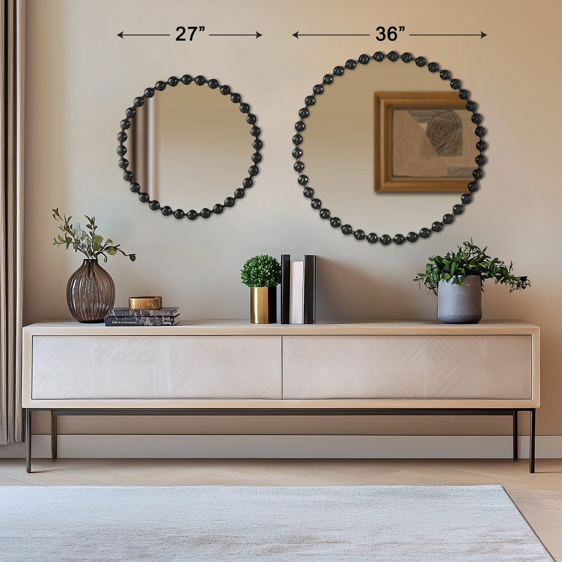 Marlowe 27" Medium Decorative Round Wall Mirror with Beaded Metal Frame - Image 74