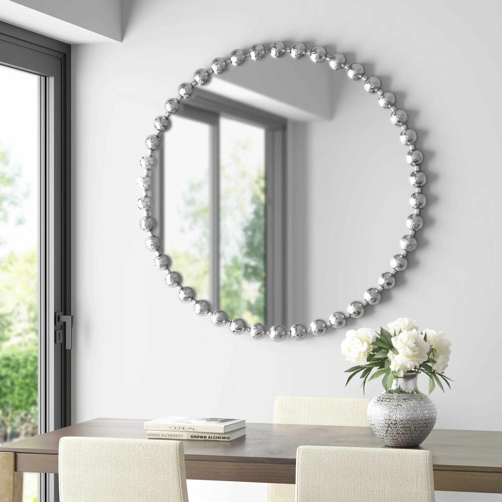 Marlowe 27" Medium Decorative Round Wall Mirror with Beaded Metal Frame - Image 76