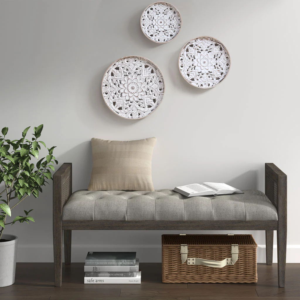 Medallion Trio Distressed White Floral 3-Piece Carved Wood Wall Decor Set - Image 3