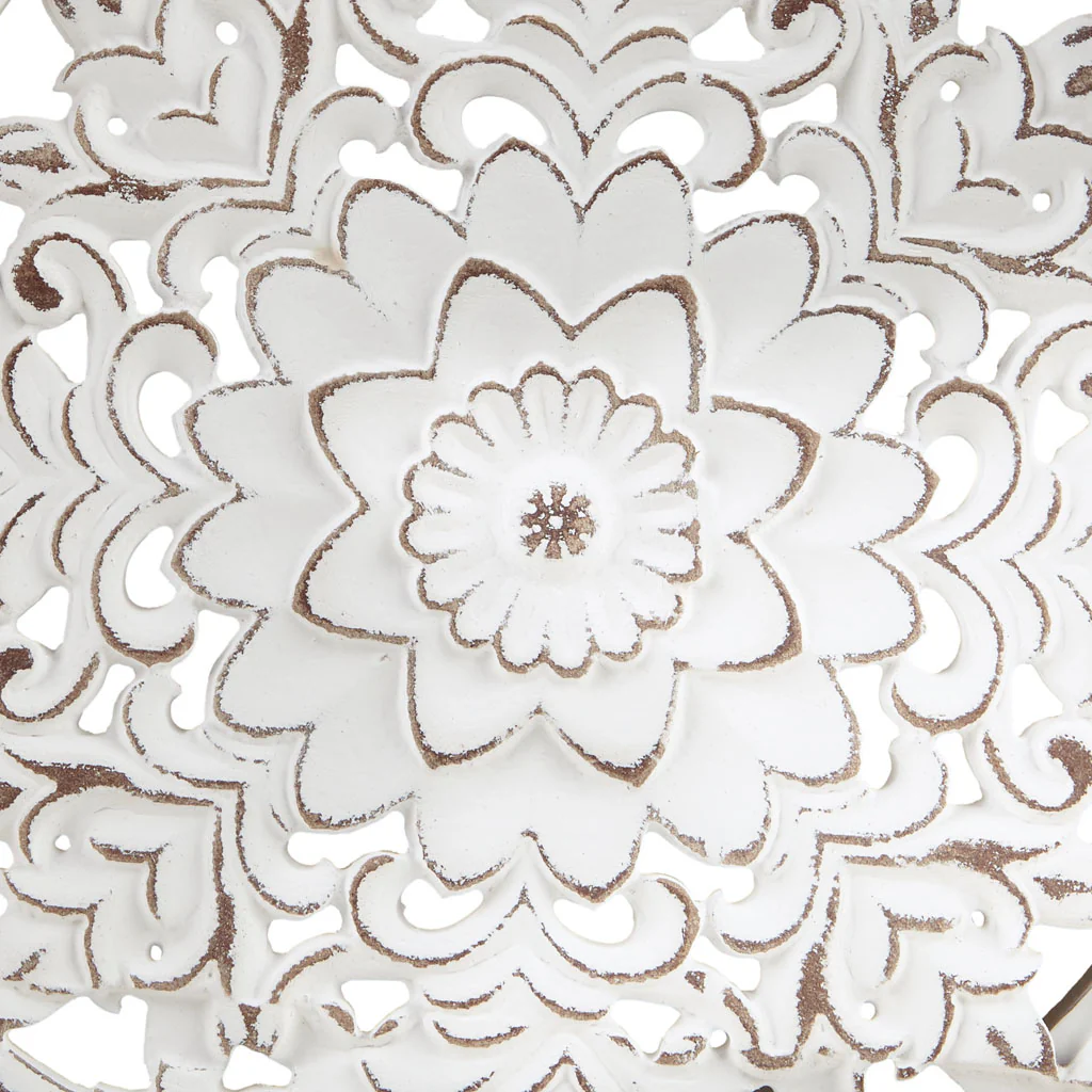 Medallion Trio Distressed White Floral 3-Piece Carved Wood Wall Decor Set - Image 4