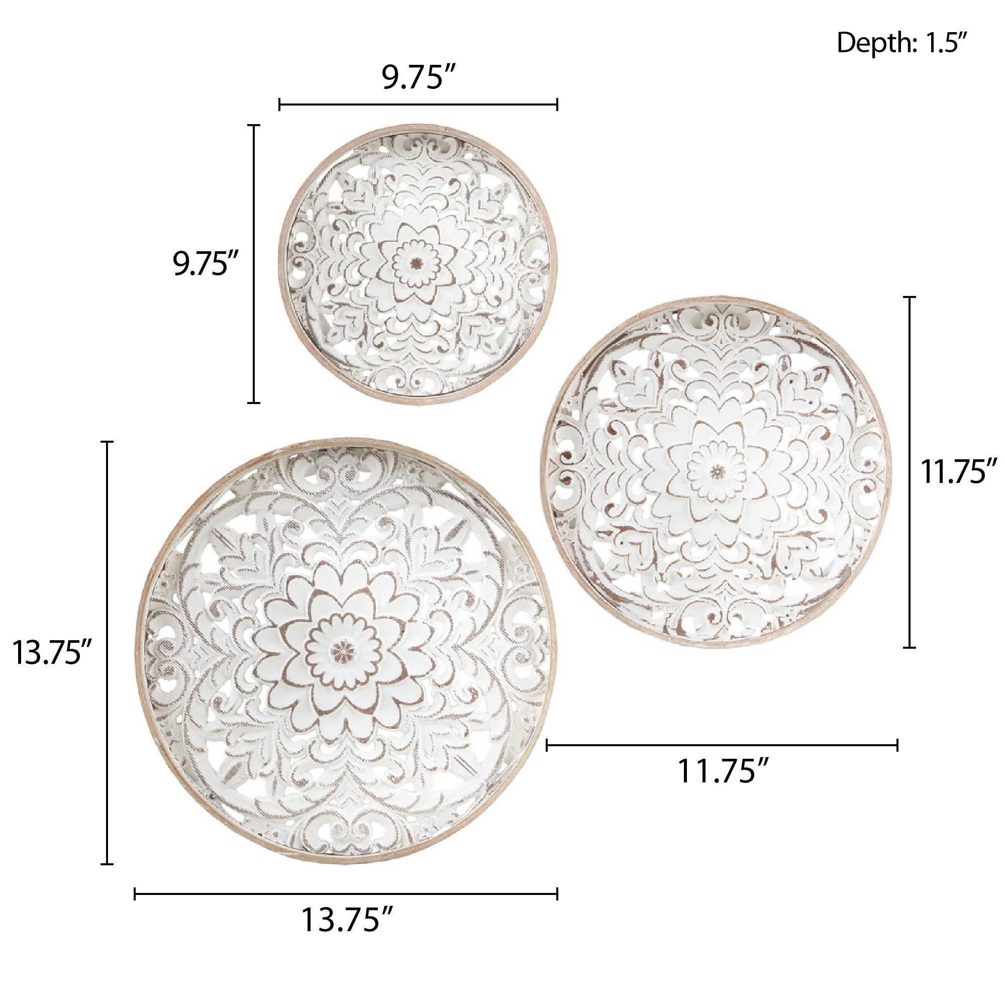 Medallion Trio Distressed White Floral 3-Piece Carved Wood Wall Decor Set - Image 8