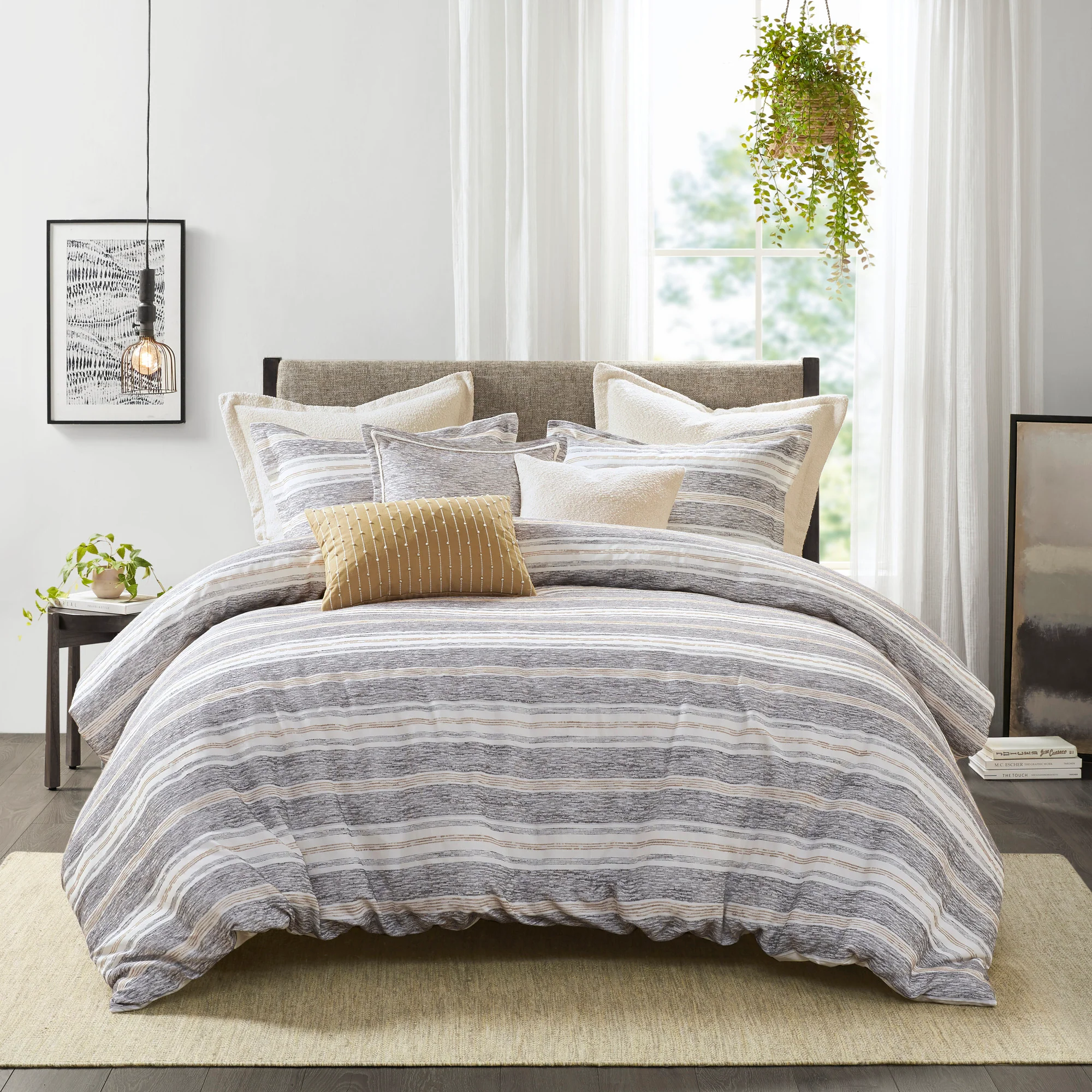 Oasis Oversized Chenille Jacquard Striped Comforter Set with Euro Shams and Throw Pillows - Image 8