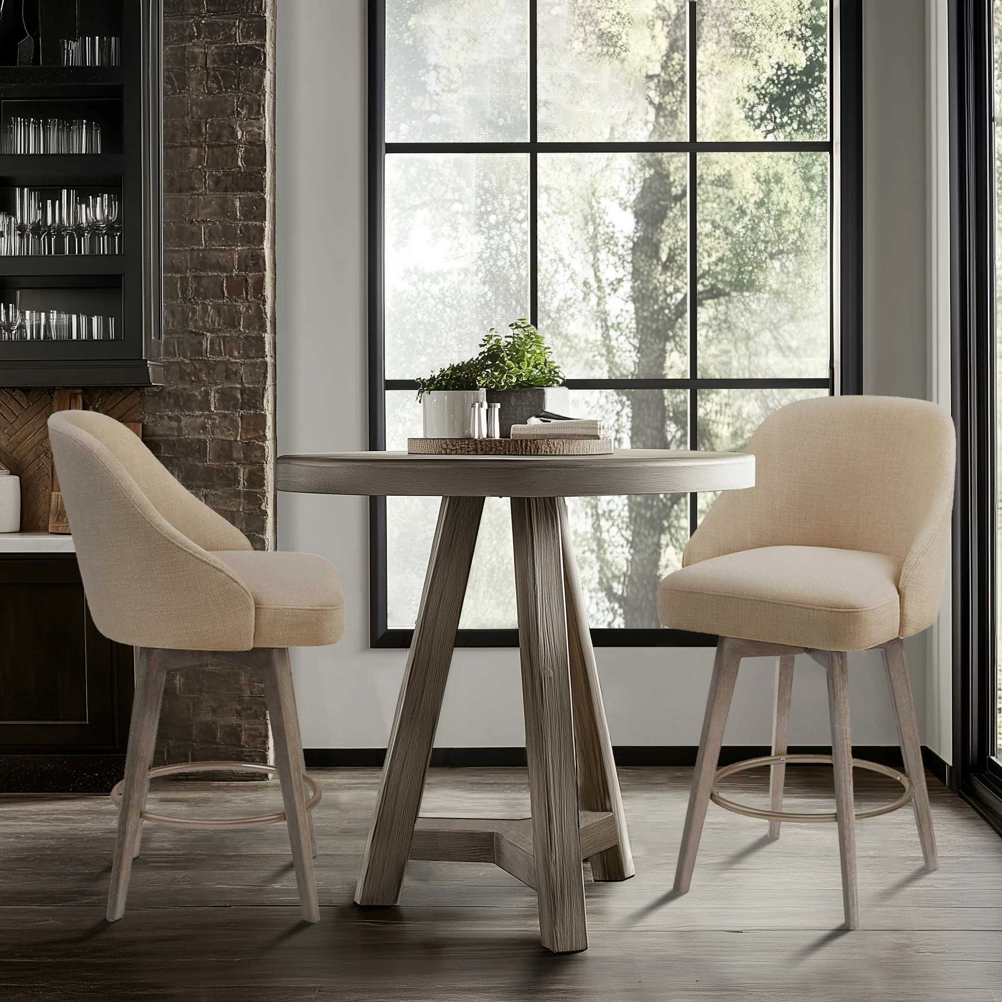 Pearce Swivel Upholstered Counter Stool (25.75'') with Solid Wood Legs & Metal Footrest - Image 11