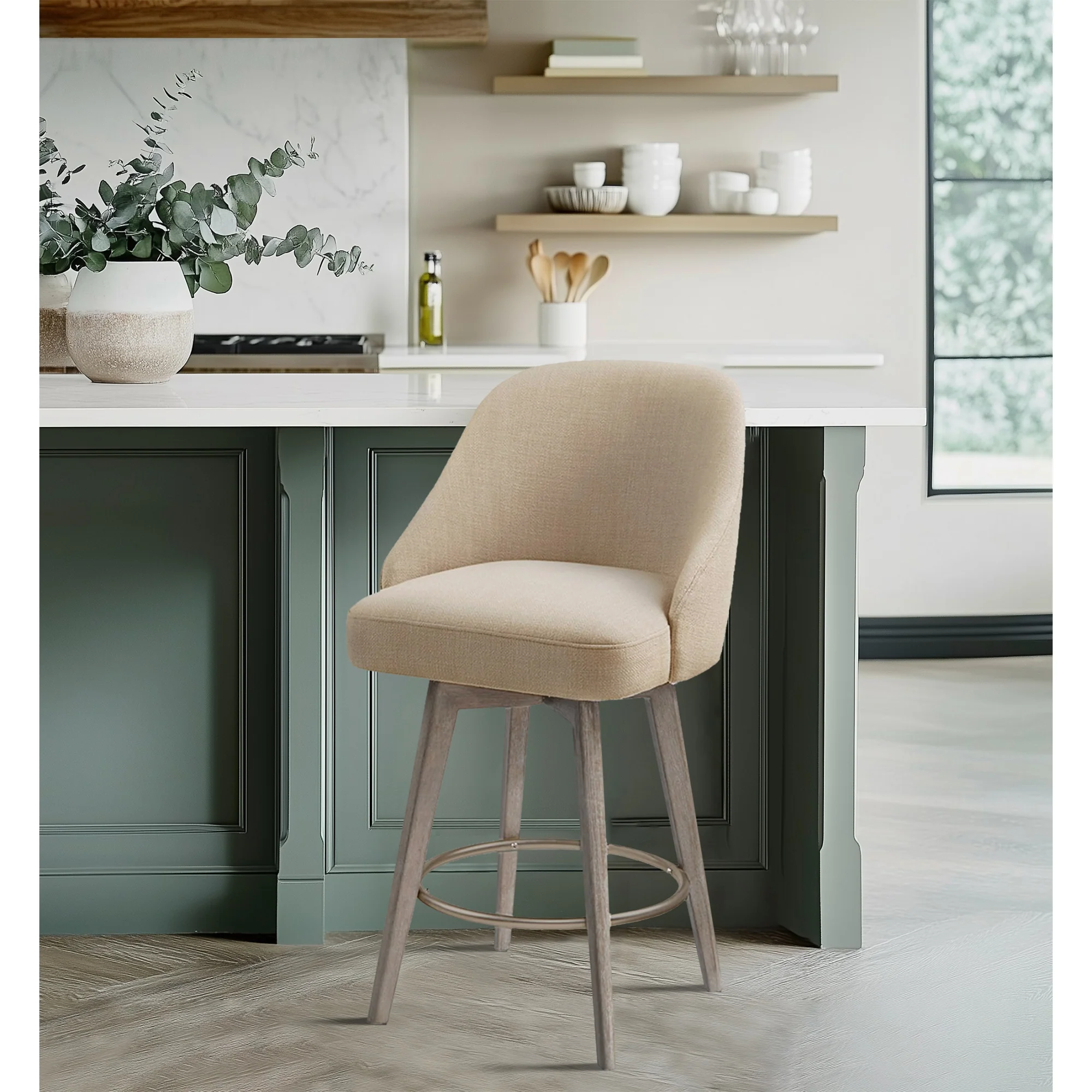 Pearce Swivel Upholstered Counter Stool (25.75'') with Solid Wood Legs & Metal Footrest - Image 3