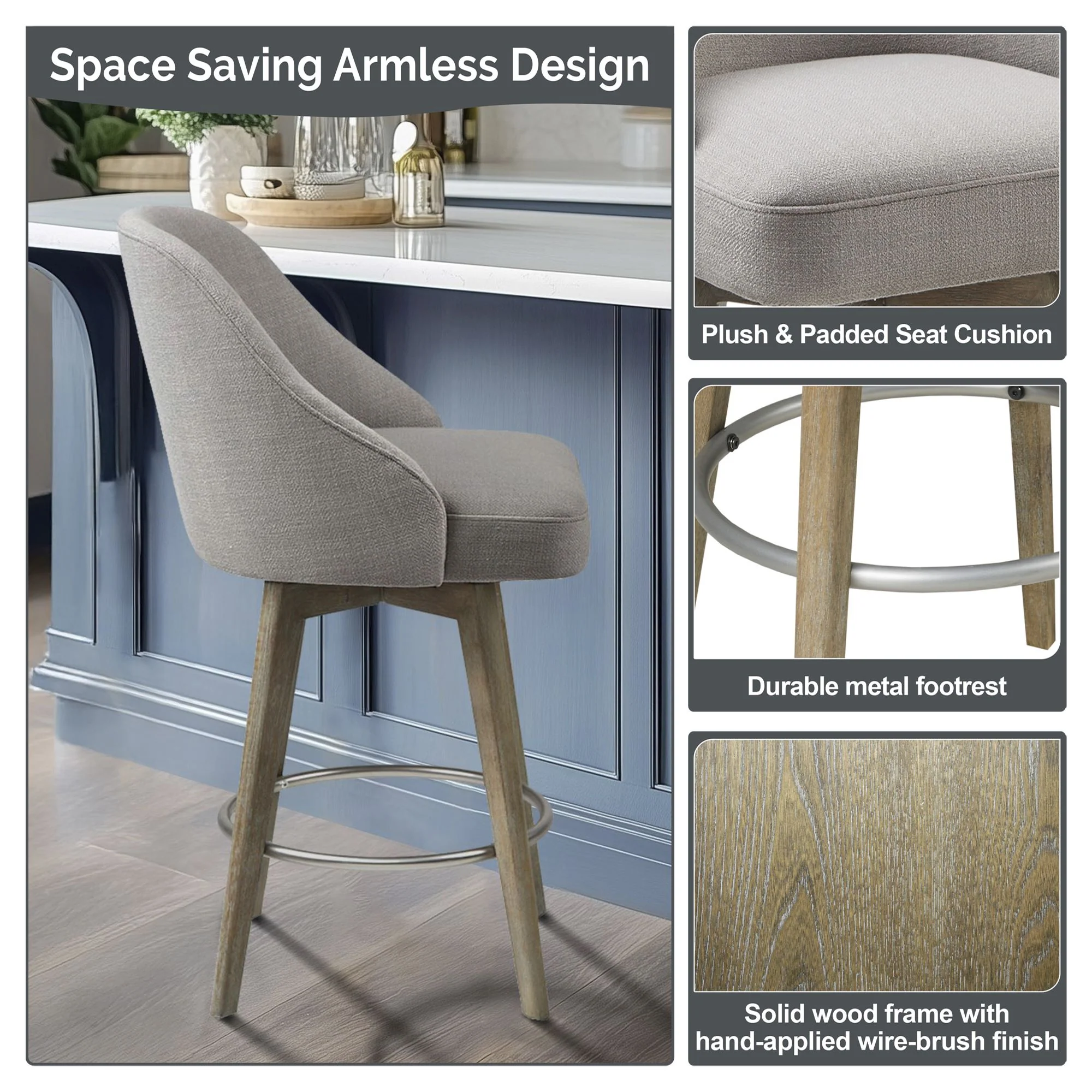 Pearce Swivel Upholstered Counter Stool (25.75'') with Solid Wood Legs & Metal Footrest - Image 36