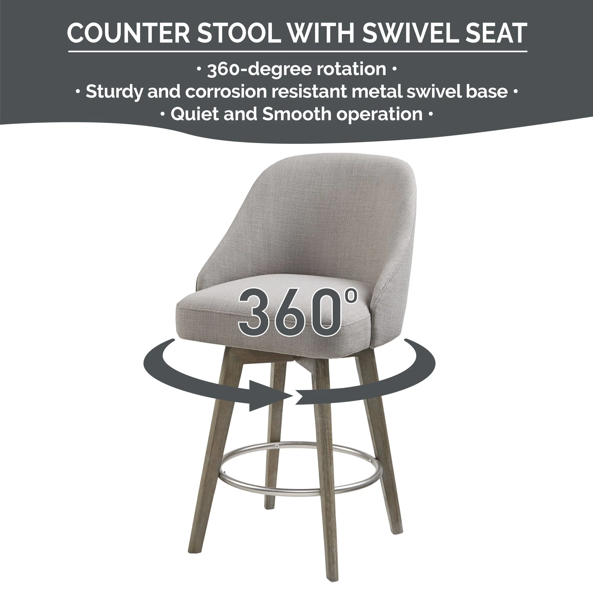 Pearce Swivel Upholstered Counter Stool (25.75'') with Solid Wood Legs & Metal Footrest - Image 37