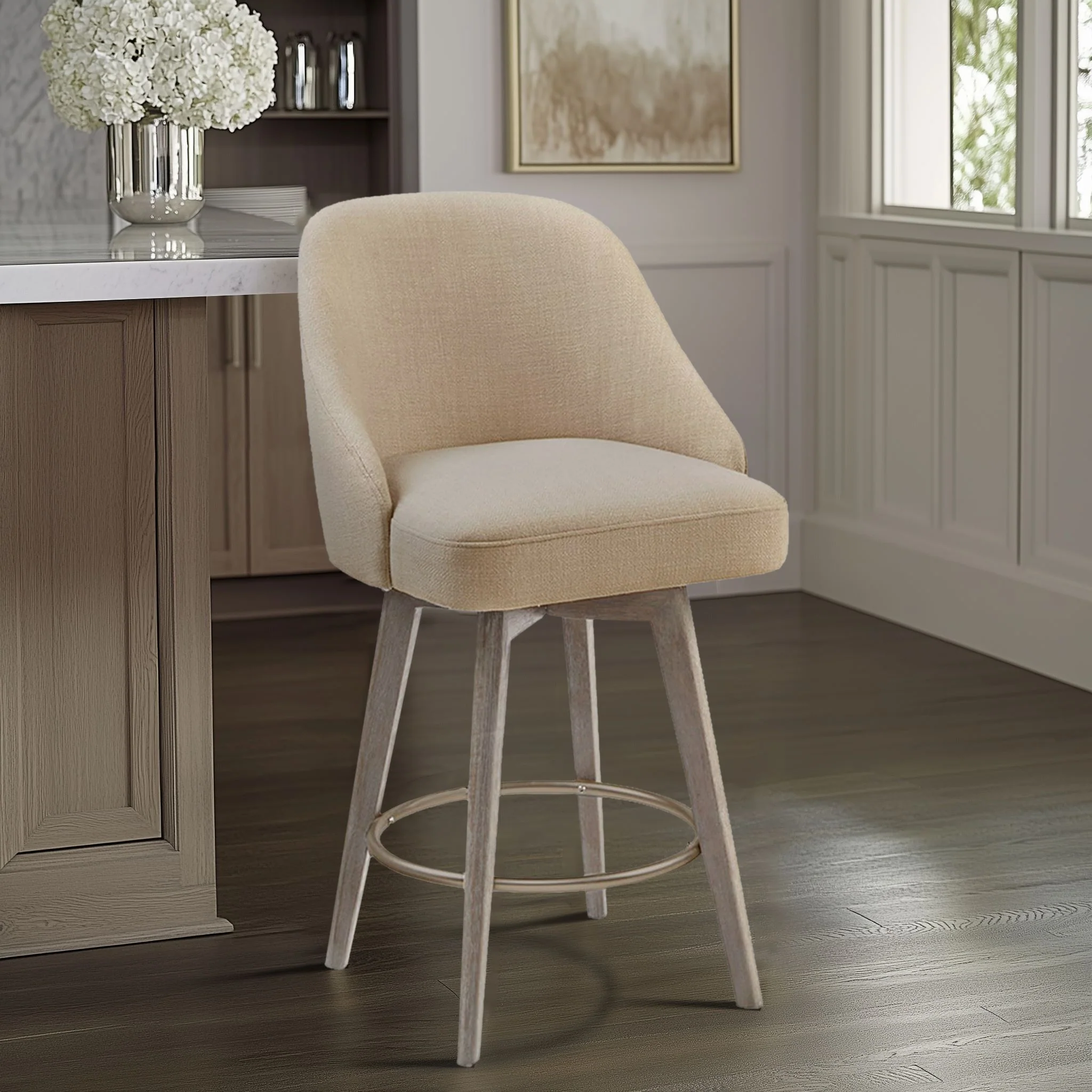 Pearce Swivel Upholstered Counter Stool (25.75'') with Solid Wood Legs & Metal Footrest - Image 39