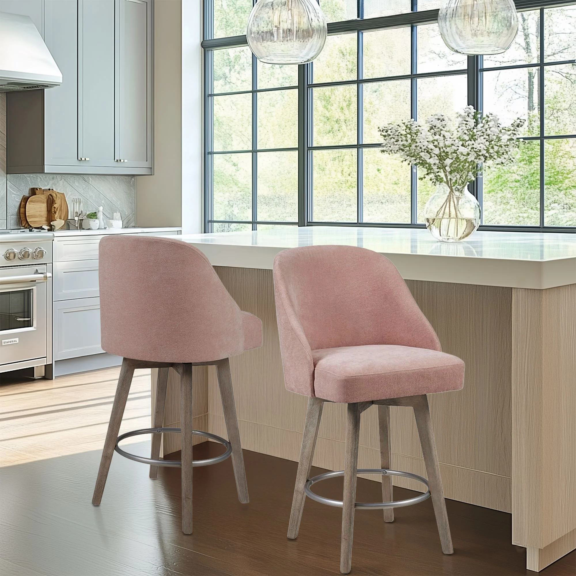 Pearce Swivel Upholstered Counter Stool (25.75'') with Solid Wood Legs & Metal Footrest - Image 4