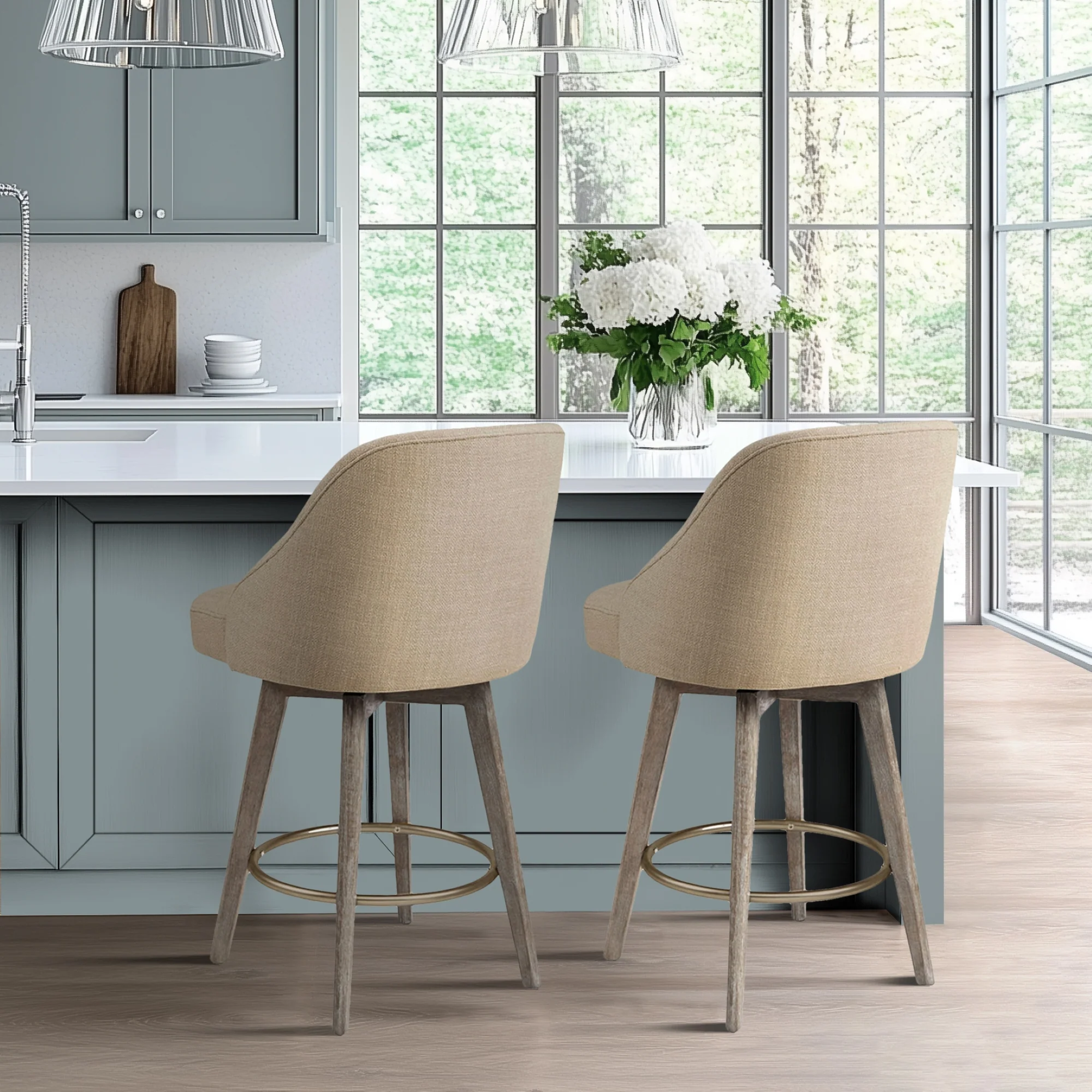 Pearce Swivel Upholstered Counter Stool (25.75'') with Solid Wood Legs & Metal Footrest - Image 41