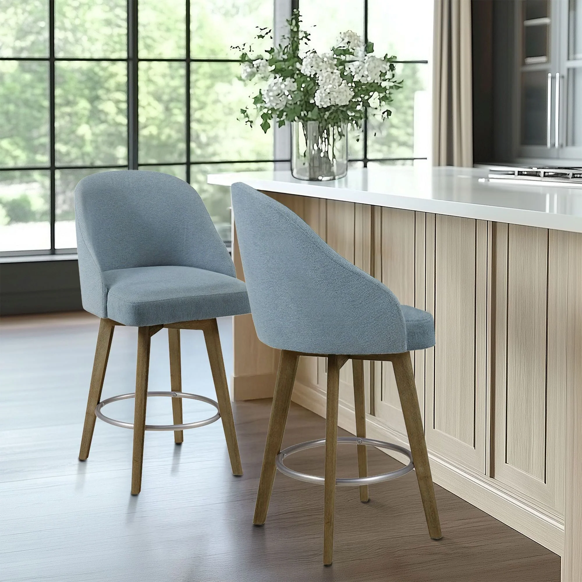 Pearce Swivel Upholstered Counter Stool (25.75'') with Solid Wood Legs & Metal Footrest - Image 52