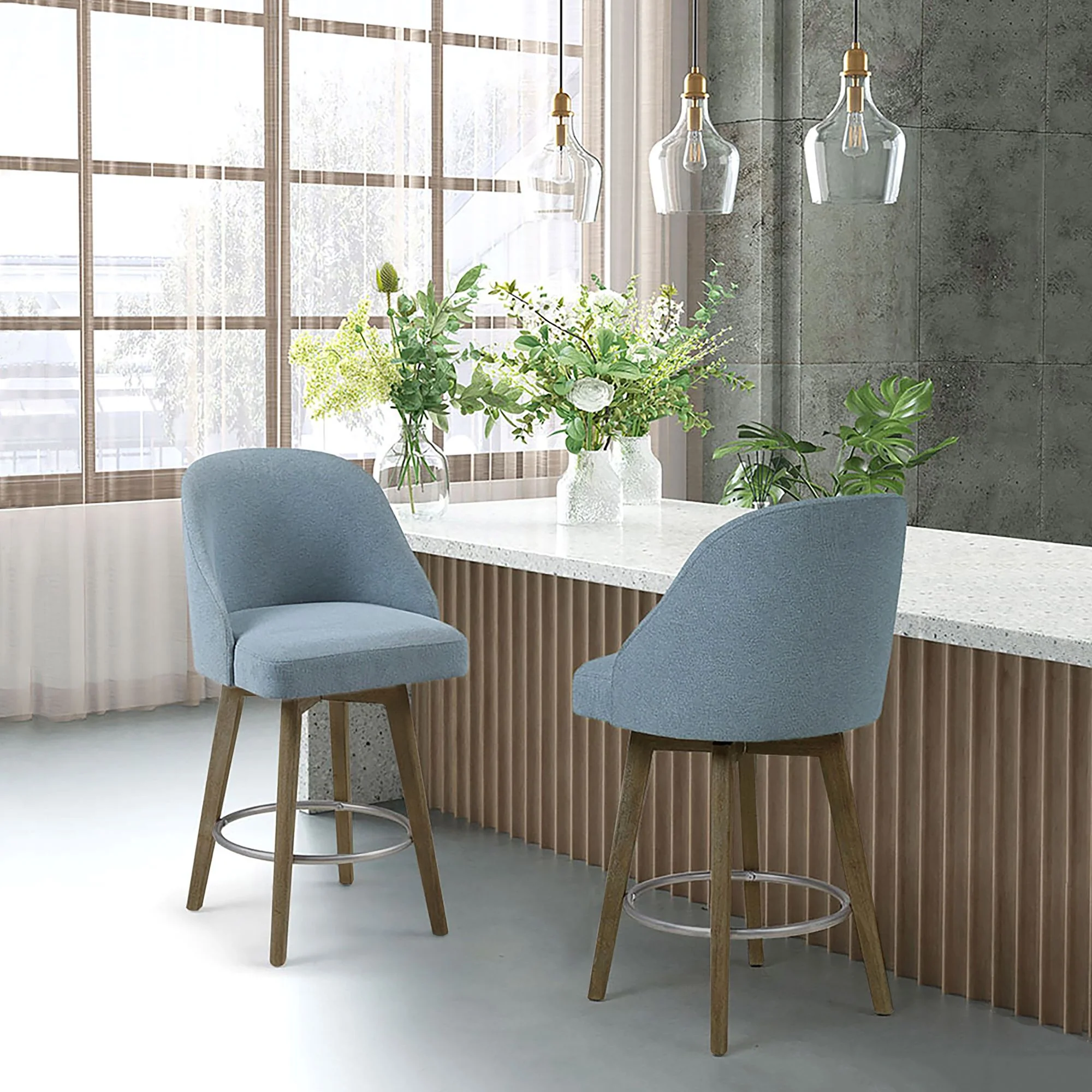 Pearce Swivel Upholstered Counter Stool (25.75'') with Solid Wood Legs & Metal Footrest - Image 53