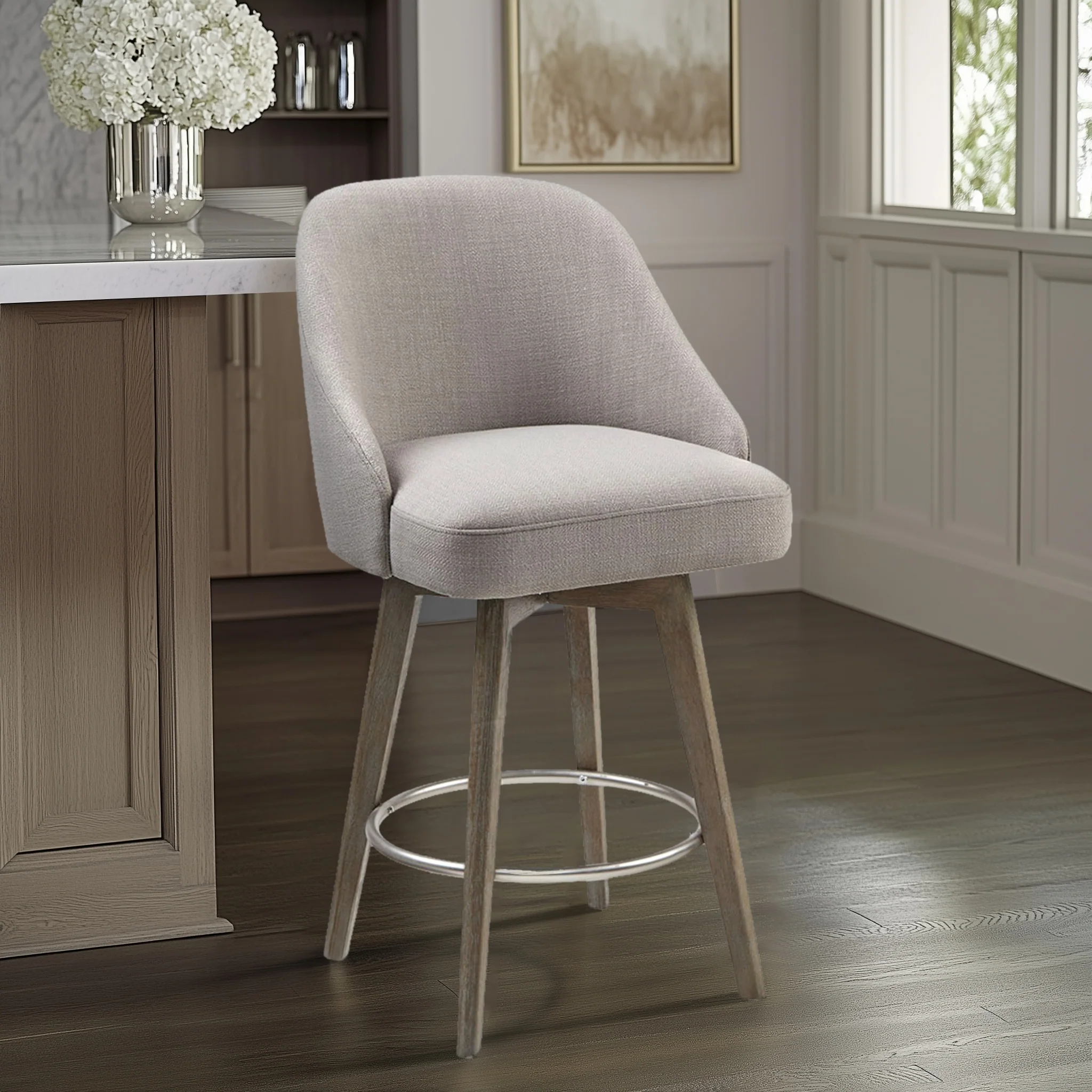 Pearce Swivel Upholstered Counter Stool (25.75'') with Solid Wood Legs & Metal Footrest - Image 6