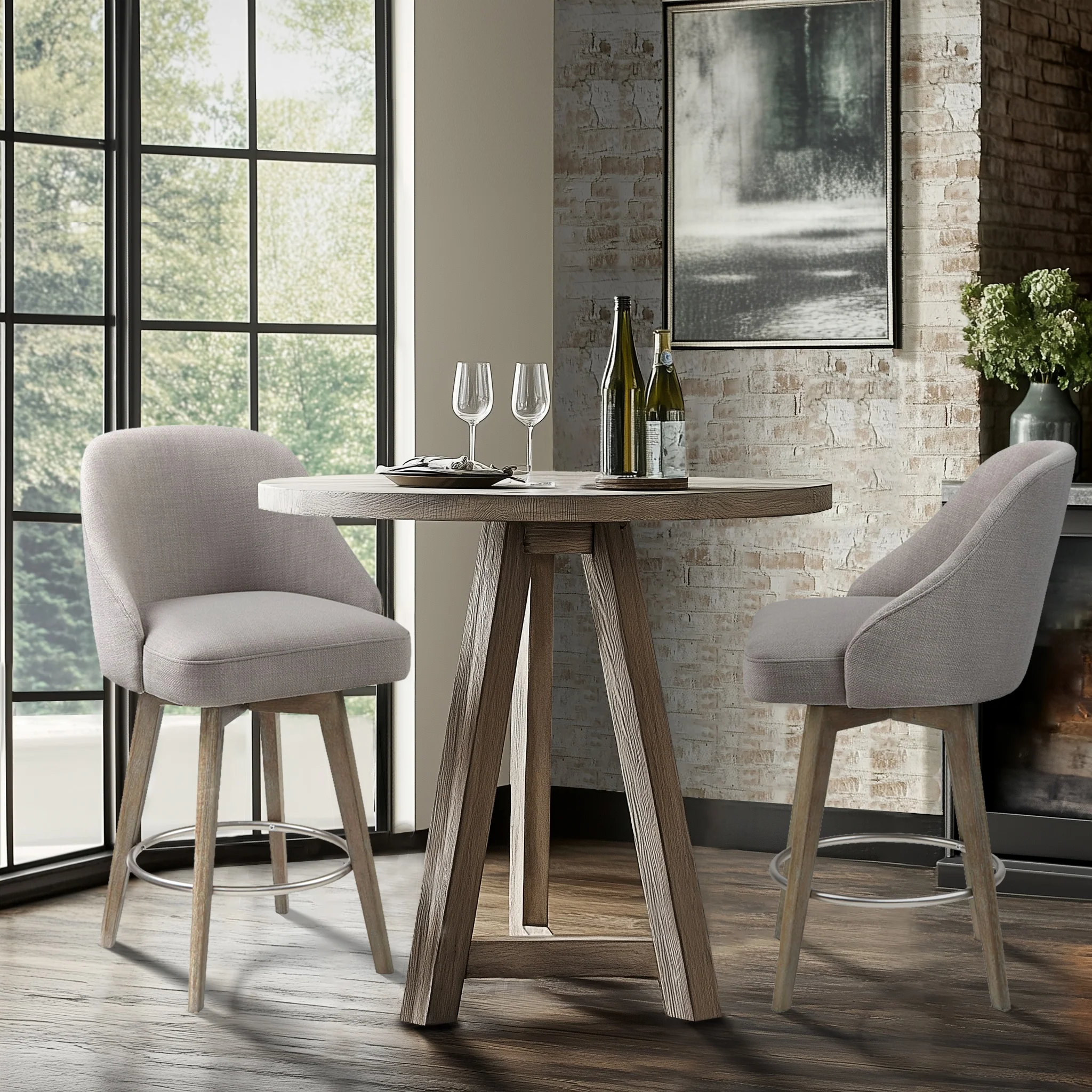 Pearce Swivel Upholstered Counter Stool (25.75'') with Solid Wood Legs & Metal Footrest - Image 9