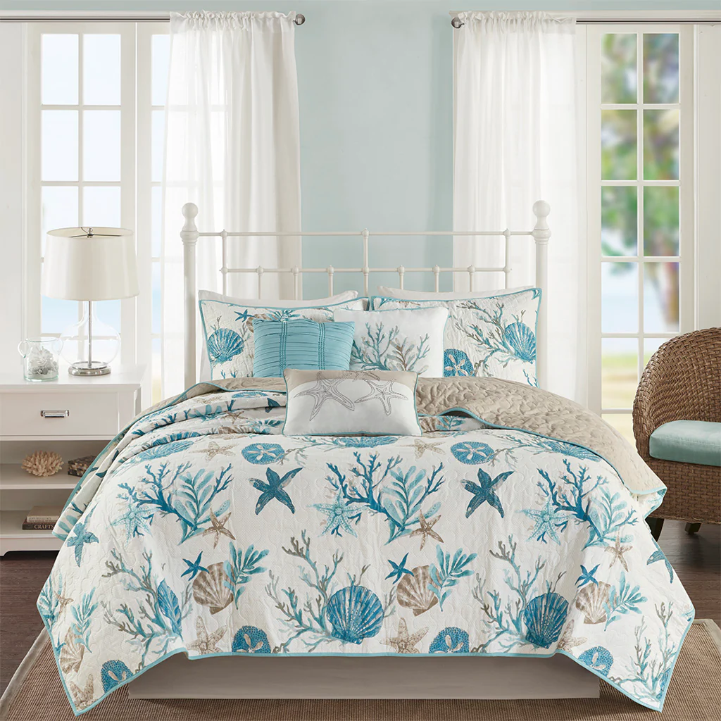 Pebble Beach 6-Piece Cotton Sateen Quilt Set with Throw Pillows - Image 6