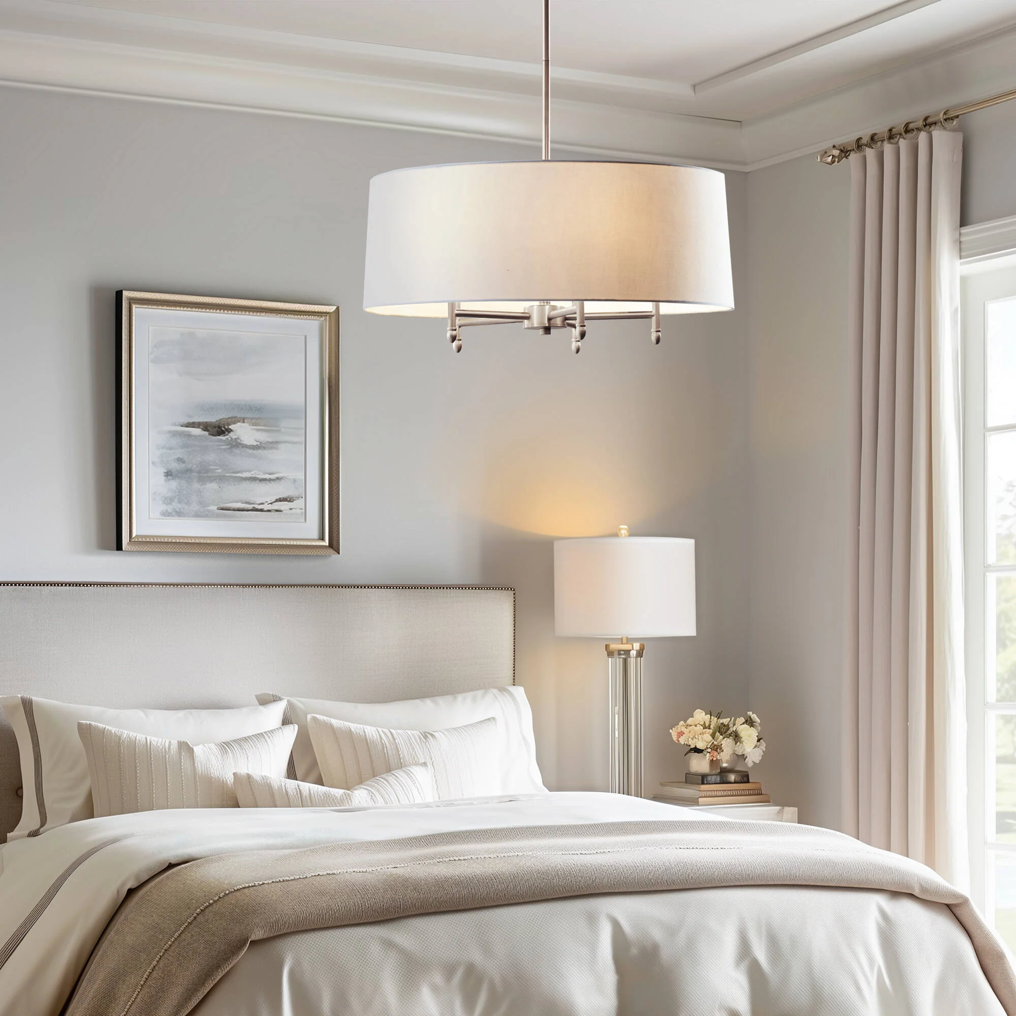 Presidio Presidio 5-Light Dimmable Chandelier with Drum-shaped Fabric Shade & Adjustable Height - Image 12