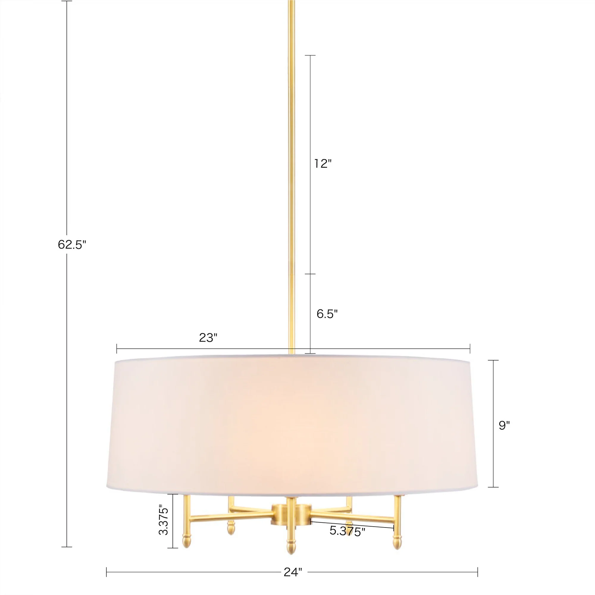Presidio Presidio 5-Light Dimmable Chandelier with Drum-shaped Fabric Shade & Adjustable Height - Image 32