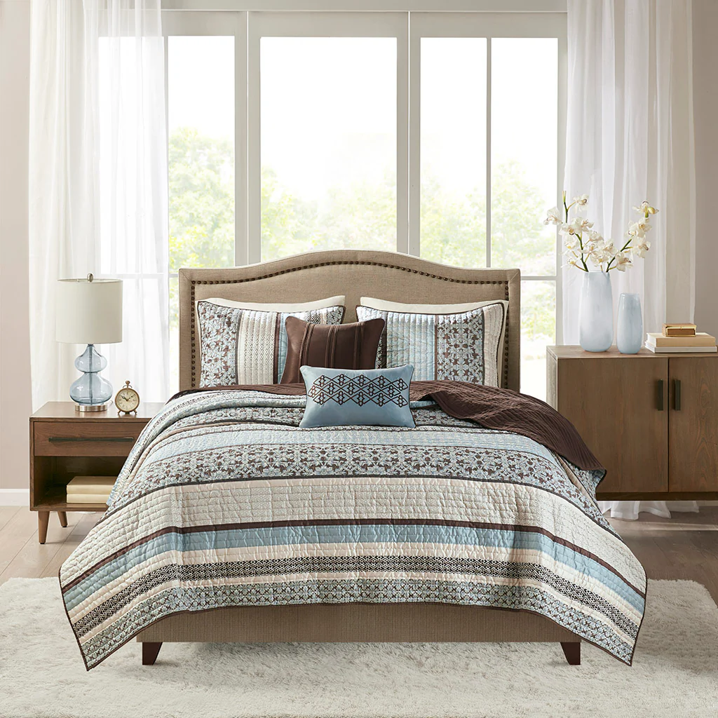 Princeton 5-Piece Jacquard Quilt Set with Throw Pillows - Image 6