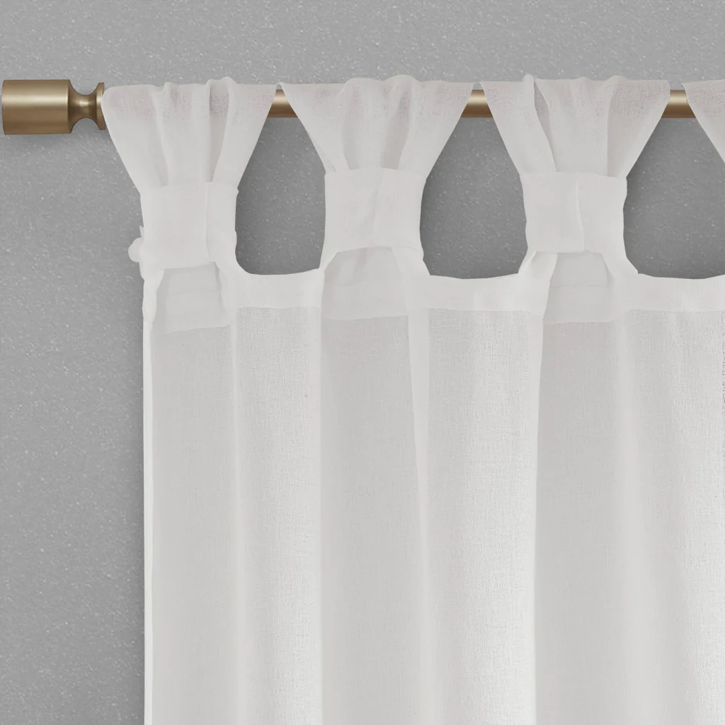 Rosette Floral Embellished Cuff Tab Top Solid Curtain Panel - Image 13