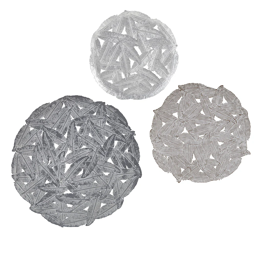 Rossi Textured Feather 3-Piece Metal Disc Wall Decor Set - Image 3