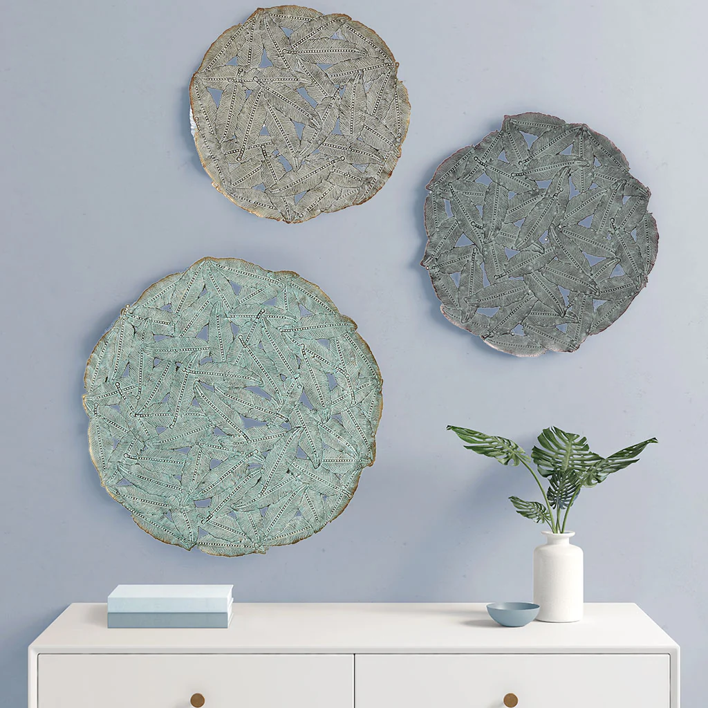Rossi Textured Feather 3-Piece Metal Disc Wall Decor Set - Image 32