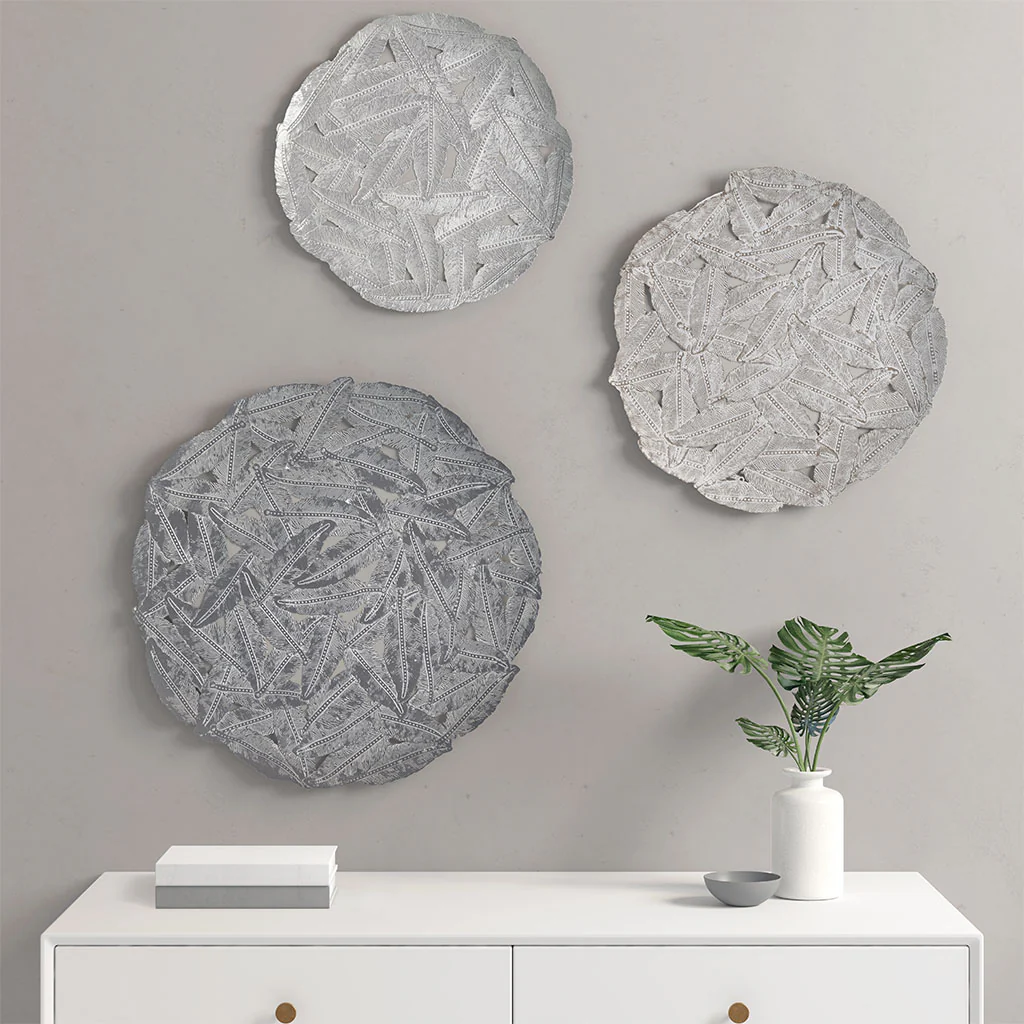Rossi Textured Feather 3-Piece Metal Disc Wall Decor Set - Image 33
