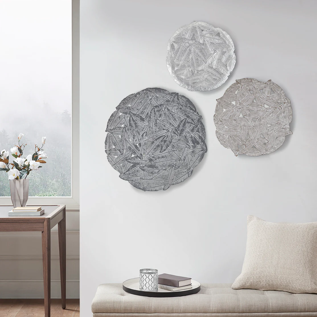 Rossi Textured Feather 3-Piece Metal Disc Wall Decor Set - Image 36