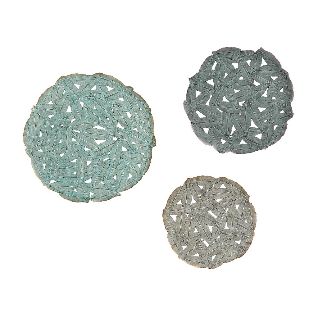 Rossi Textured Feather 3-Piece Metal Disc Wall Decor Set - Image 4