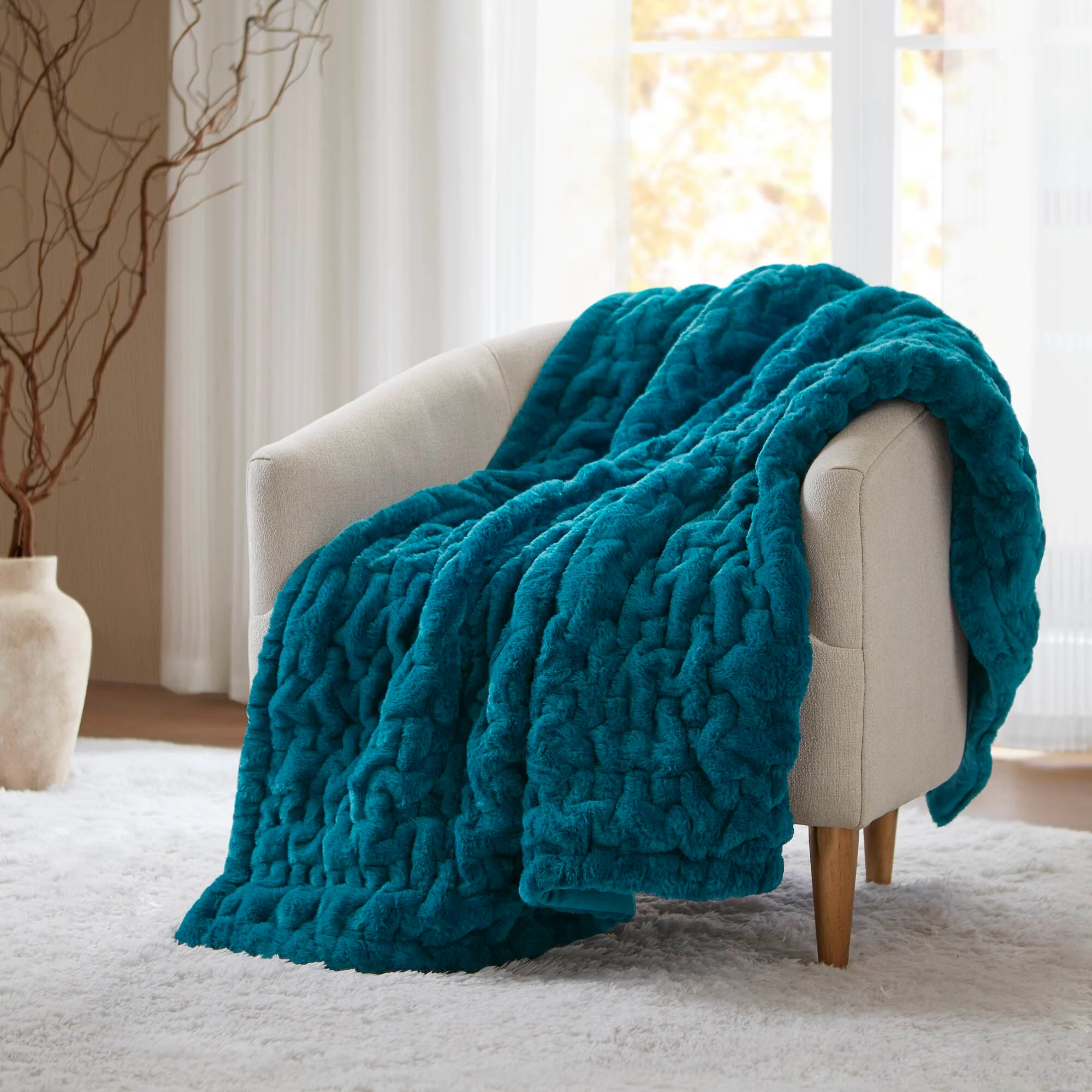 Ruched Fur 100% Polyester Real Tie Dye Throw - Image 22
