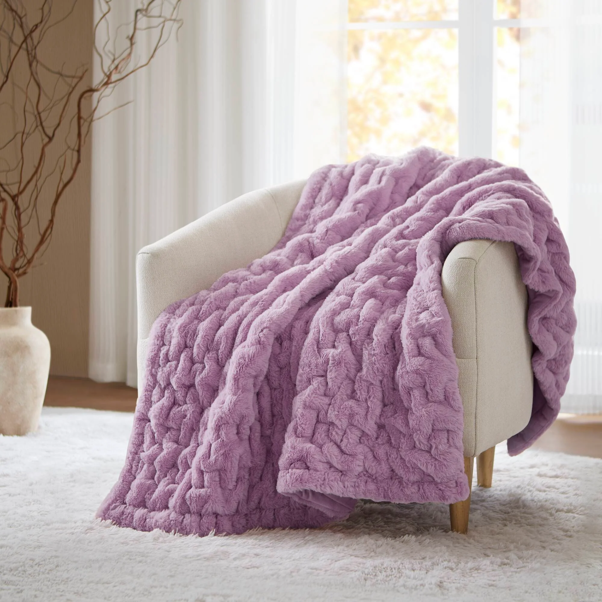 Ruched Fur 100% Polyester Real Tie Dye Throw - Image 78