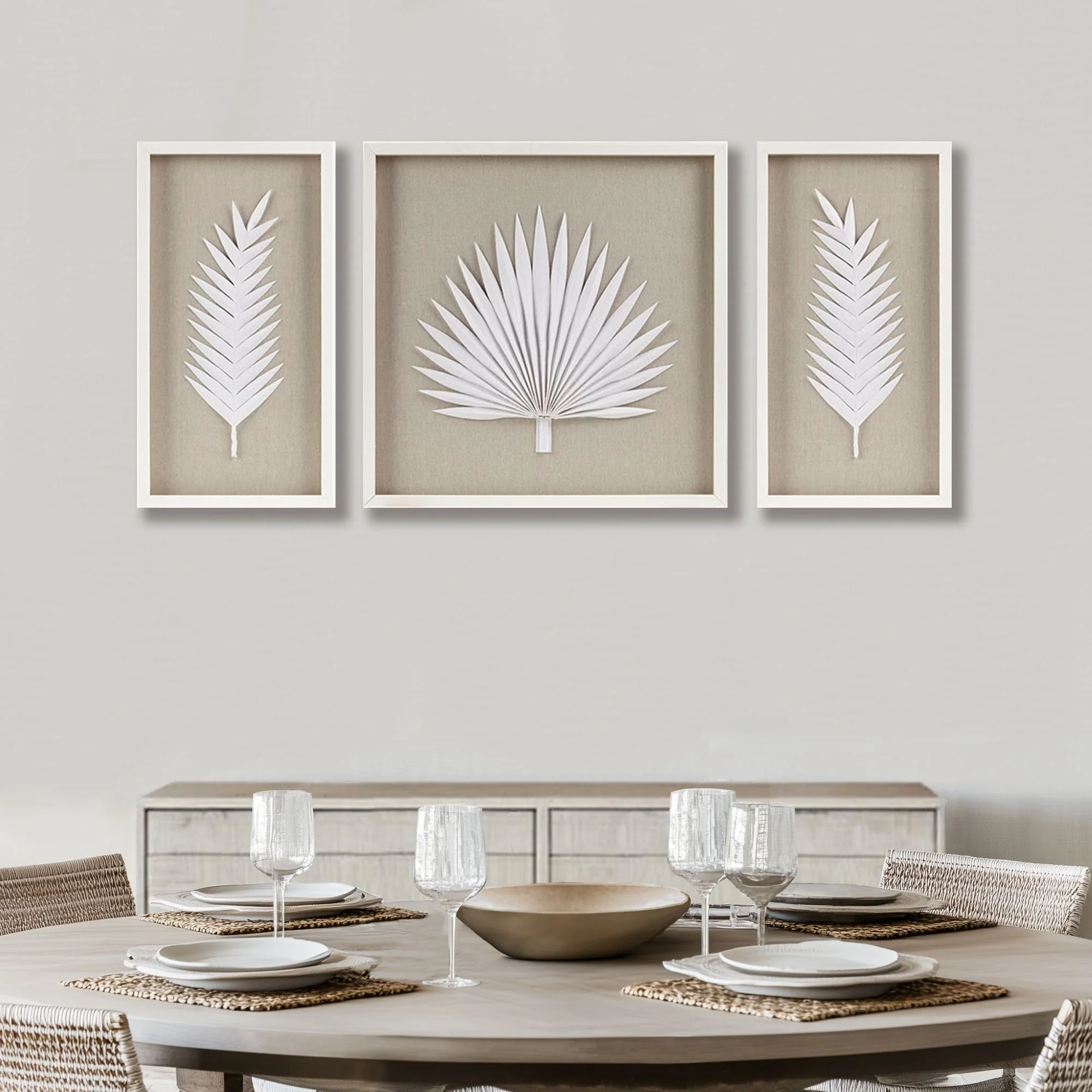 Sabal Framed Rice Paper Palm Leaves 3-Piece Shadowbox Wall Decor Set - Image 12