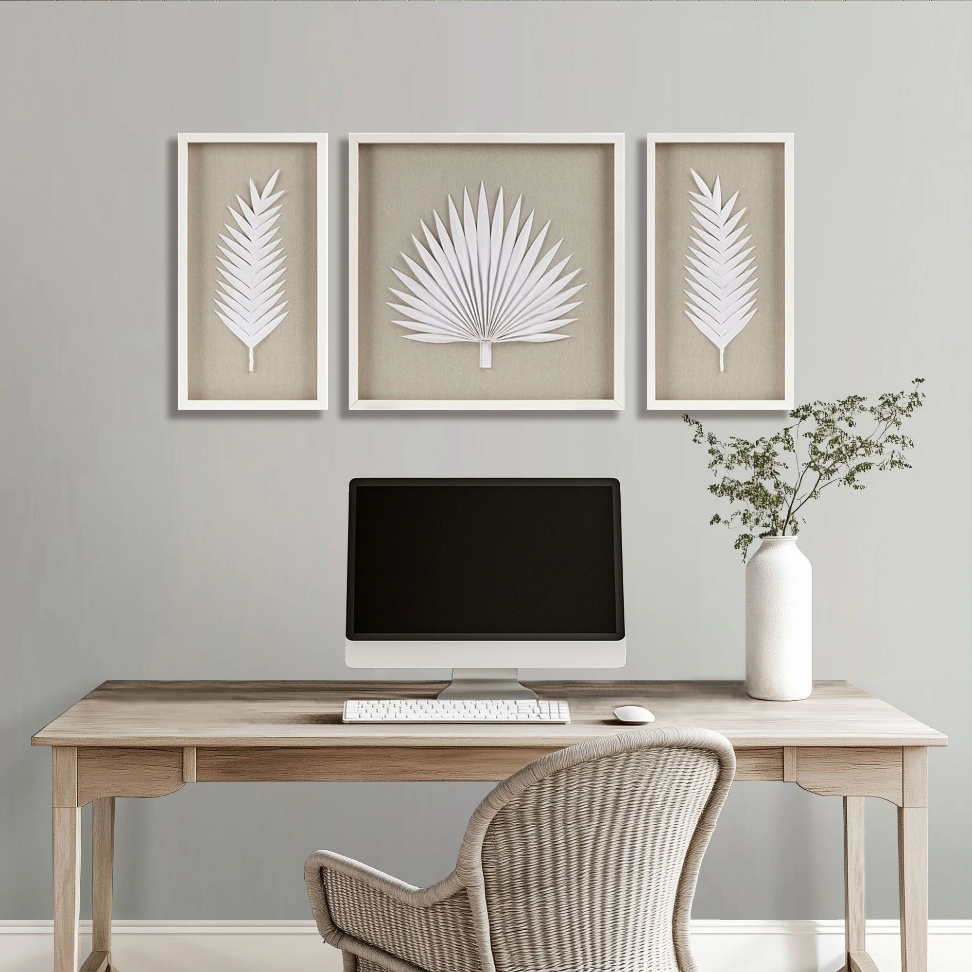 Sabal Framed Rice Paper Palm Leaves 3-Piece Shadowbox Wall Decor Set - Image 13