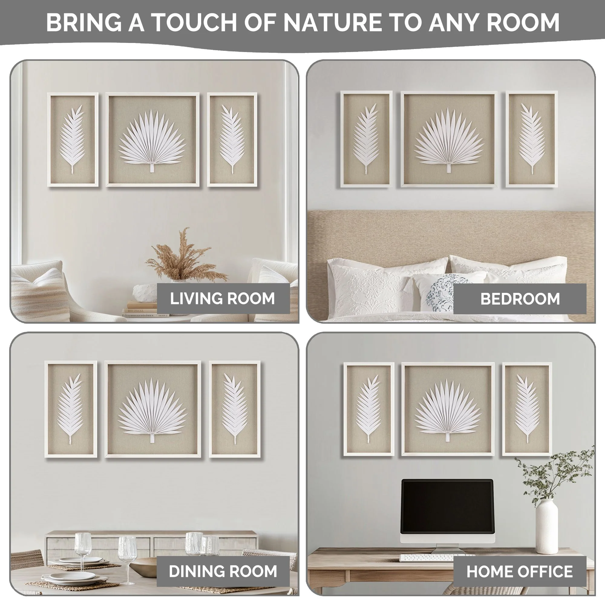 Sabal Framed Rice Paper Palm Leaves 3-Piece Shadowbox Wall Decor Set - Image 18