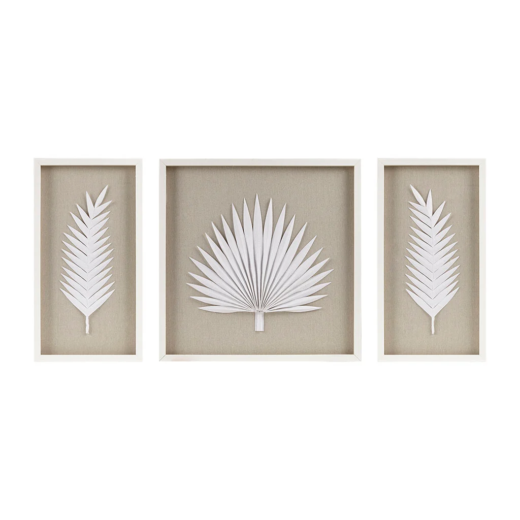 Sabal Framed Rice Paper Palm Leaves 3-Piece Shadowbox Wall Decor Set - Image 4