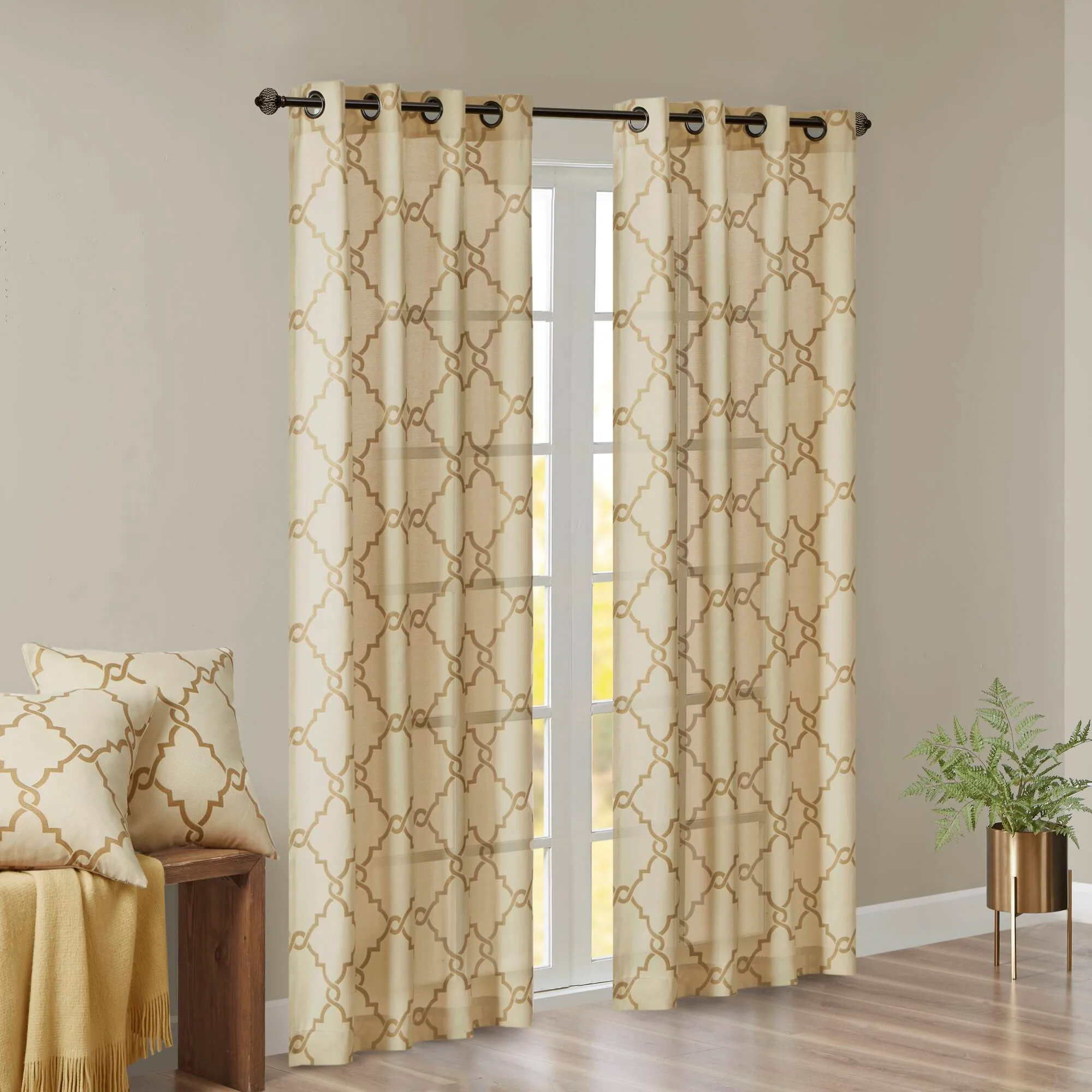 Saratoga Fretwork Print Grommet Top Window Curtain Panel - Image 15