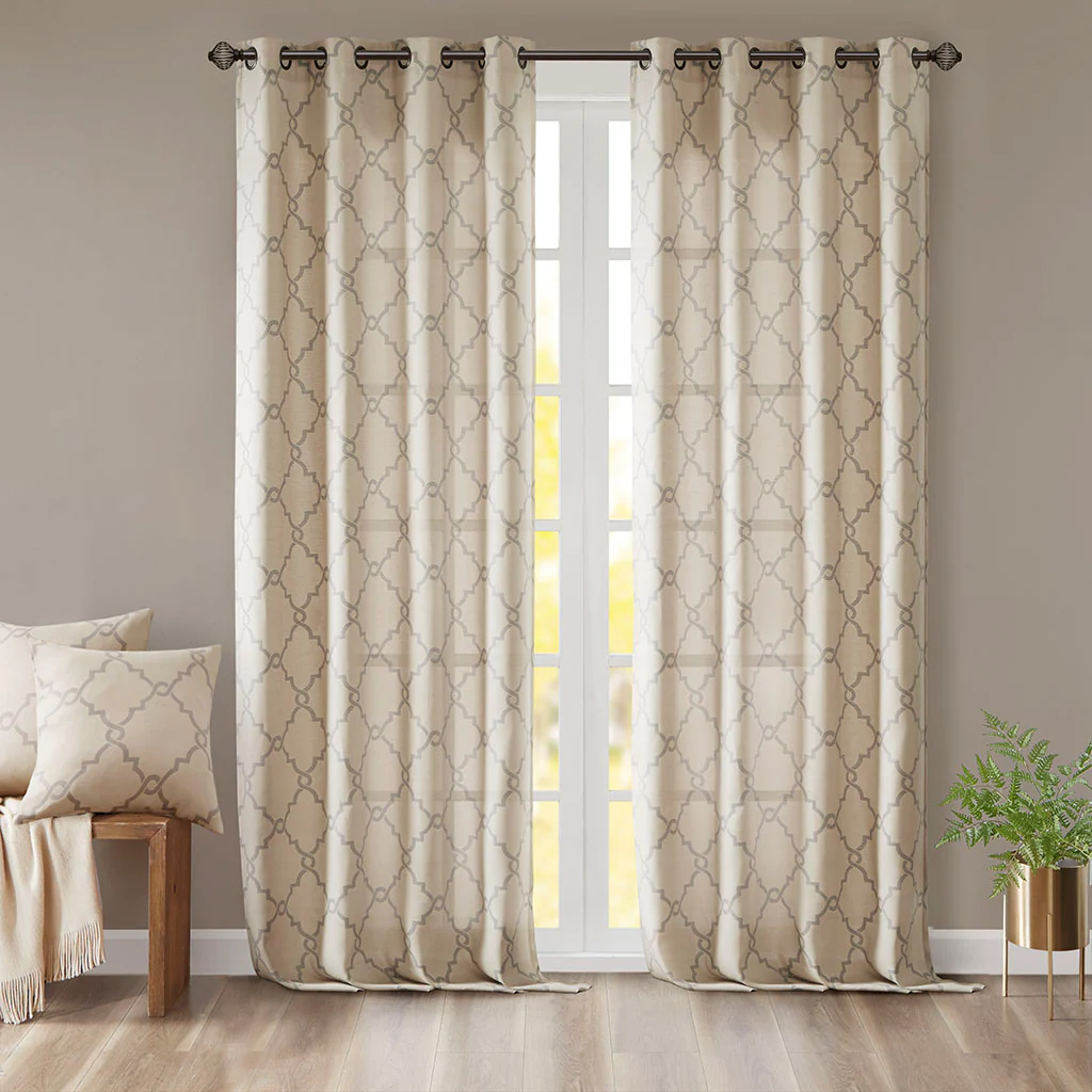 Saratoga Fretwork Print Grommet Top Window Curtain Panel - Image 56