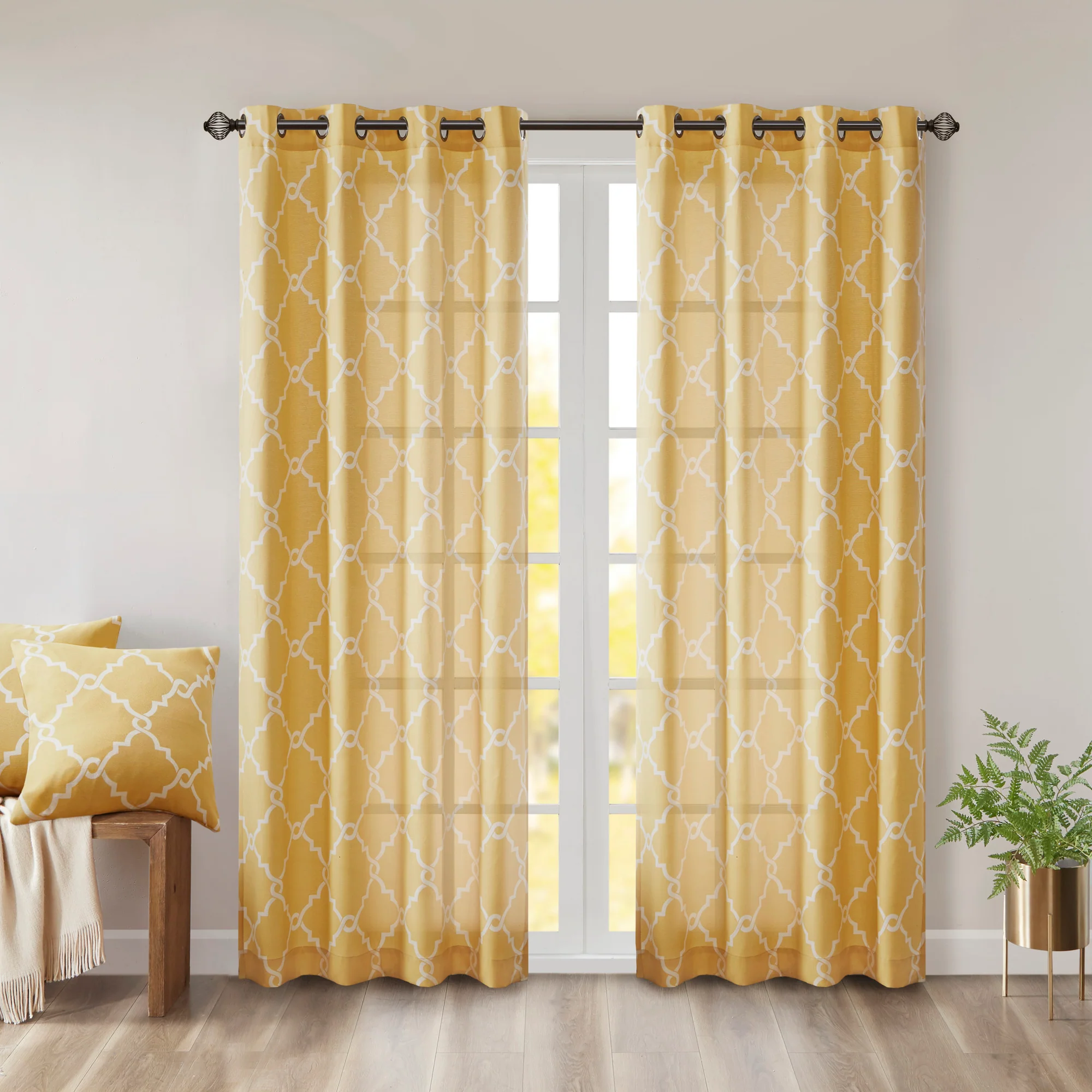 Saratoga Fretwork Print Grommet Top Window Curtain Panel - Image 78