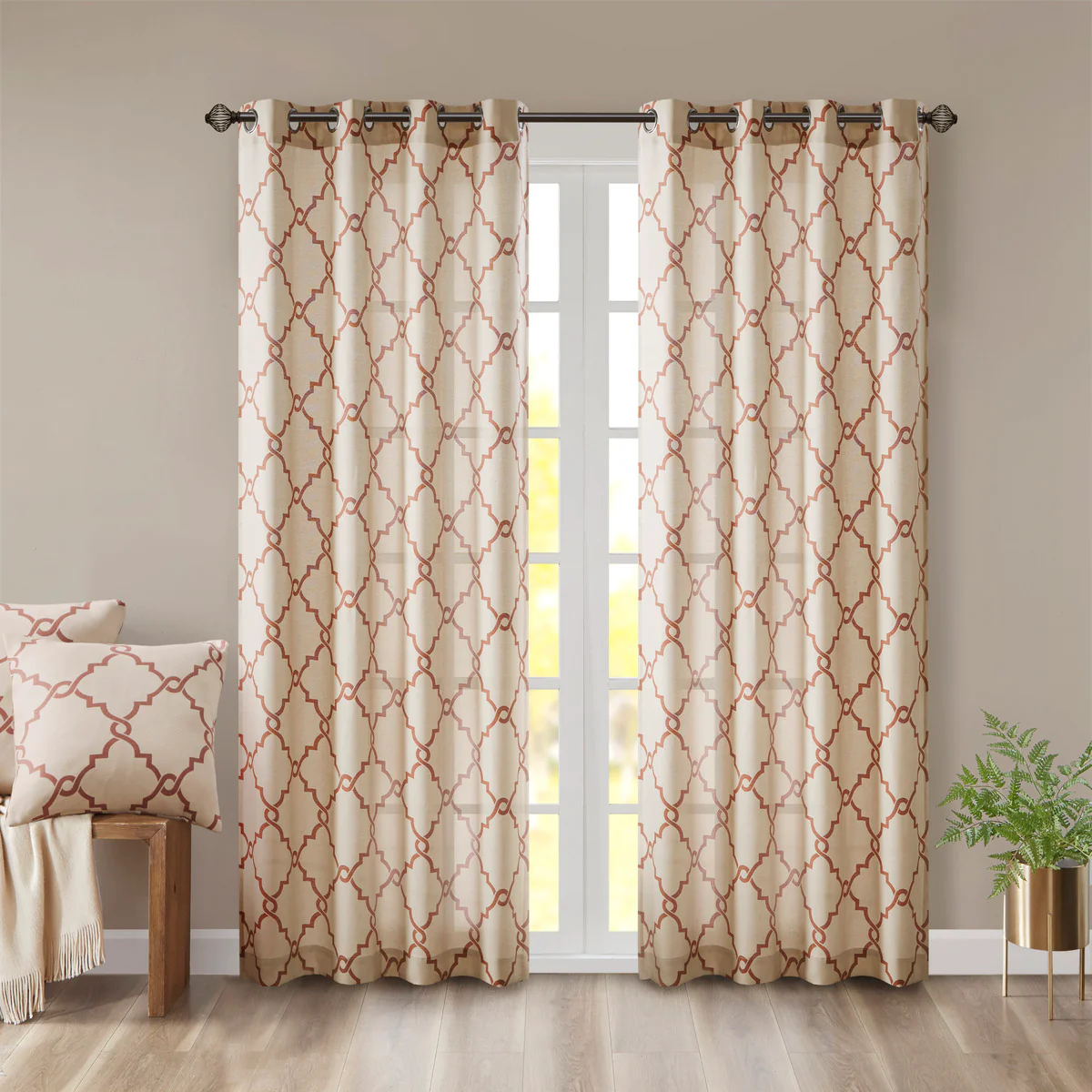 Saratoga Fretwork Print Grommet Top Window Curtain Panel - Image 80