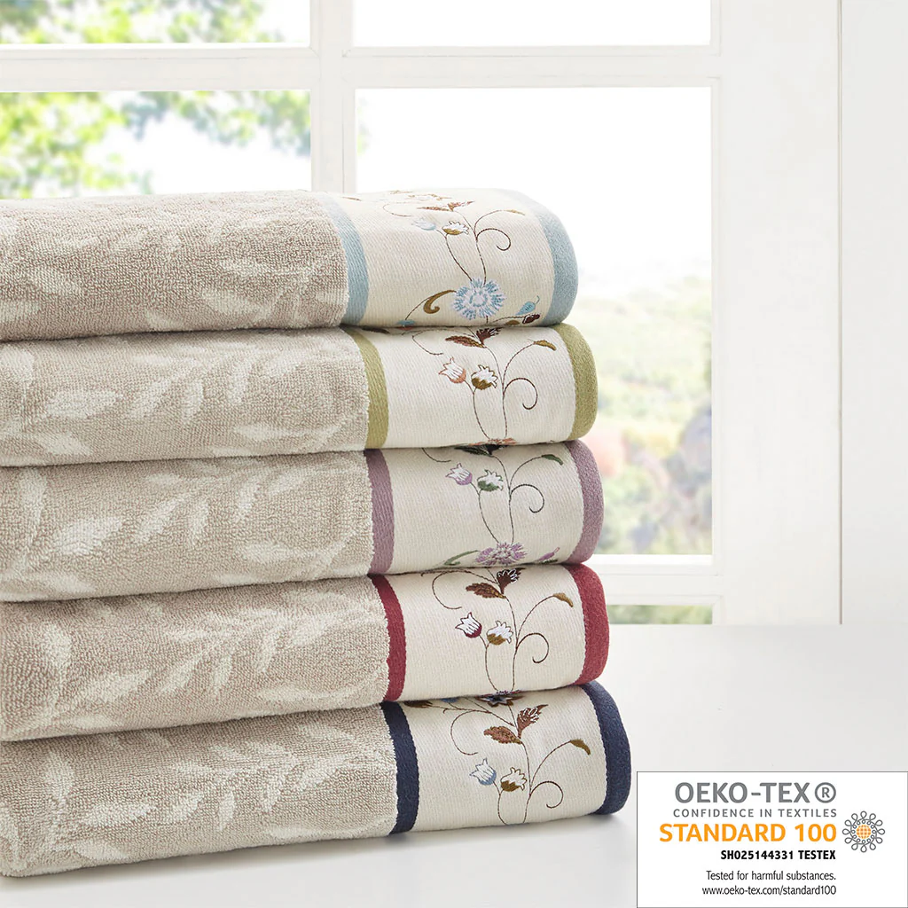Serene Embroidered Cotton Jacquard 6-Piece Towel Set - Image 21